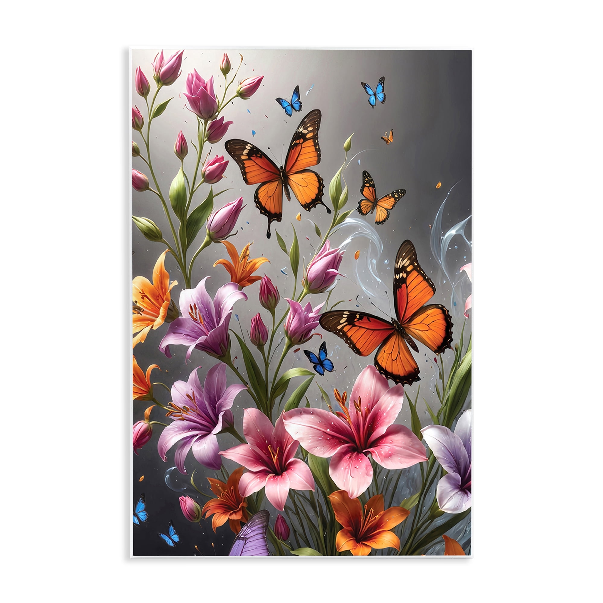 Stupell Industries Monarch Butterflies & Lilies Animals Painting Unframed Art Print Wall Art, 13 x 19