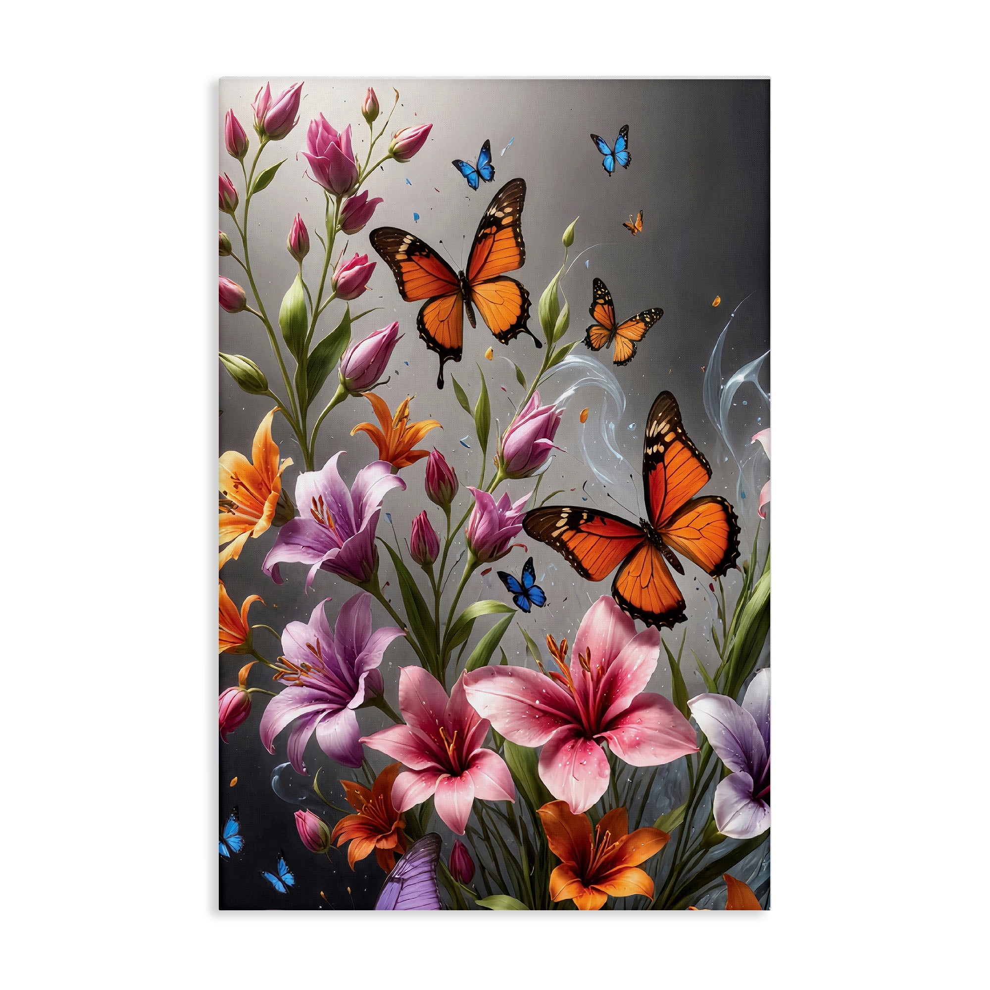 Stupell Industries Monarch Butterflies & Lilies Animals Painting Wrapped Canvas Art Print Wall Art, 20 x 30