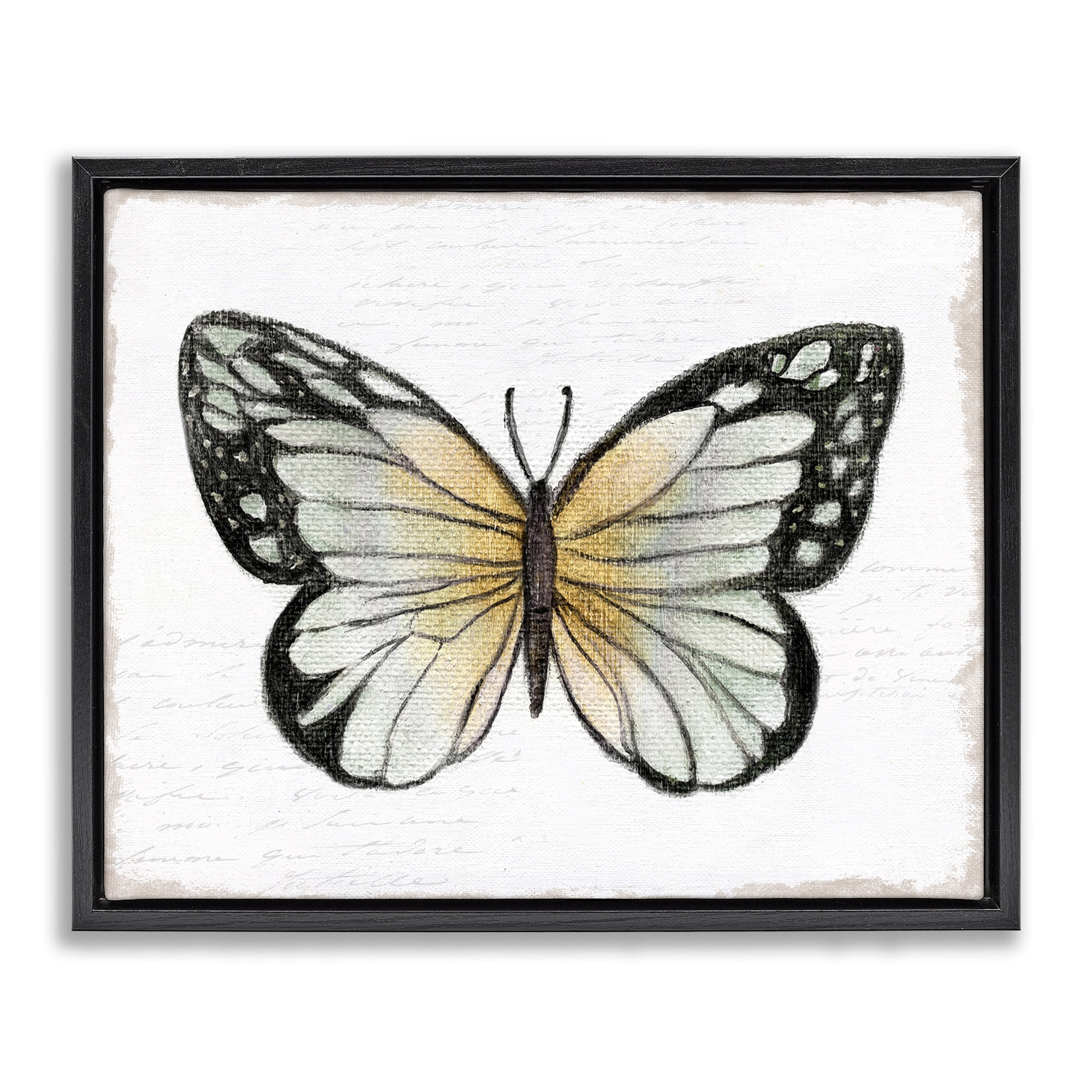 Stupell Industries Monarch Butterfly Visage Animals Painting Black Floater Framed Canvas Art Print Wall Art, 21 x 17