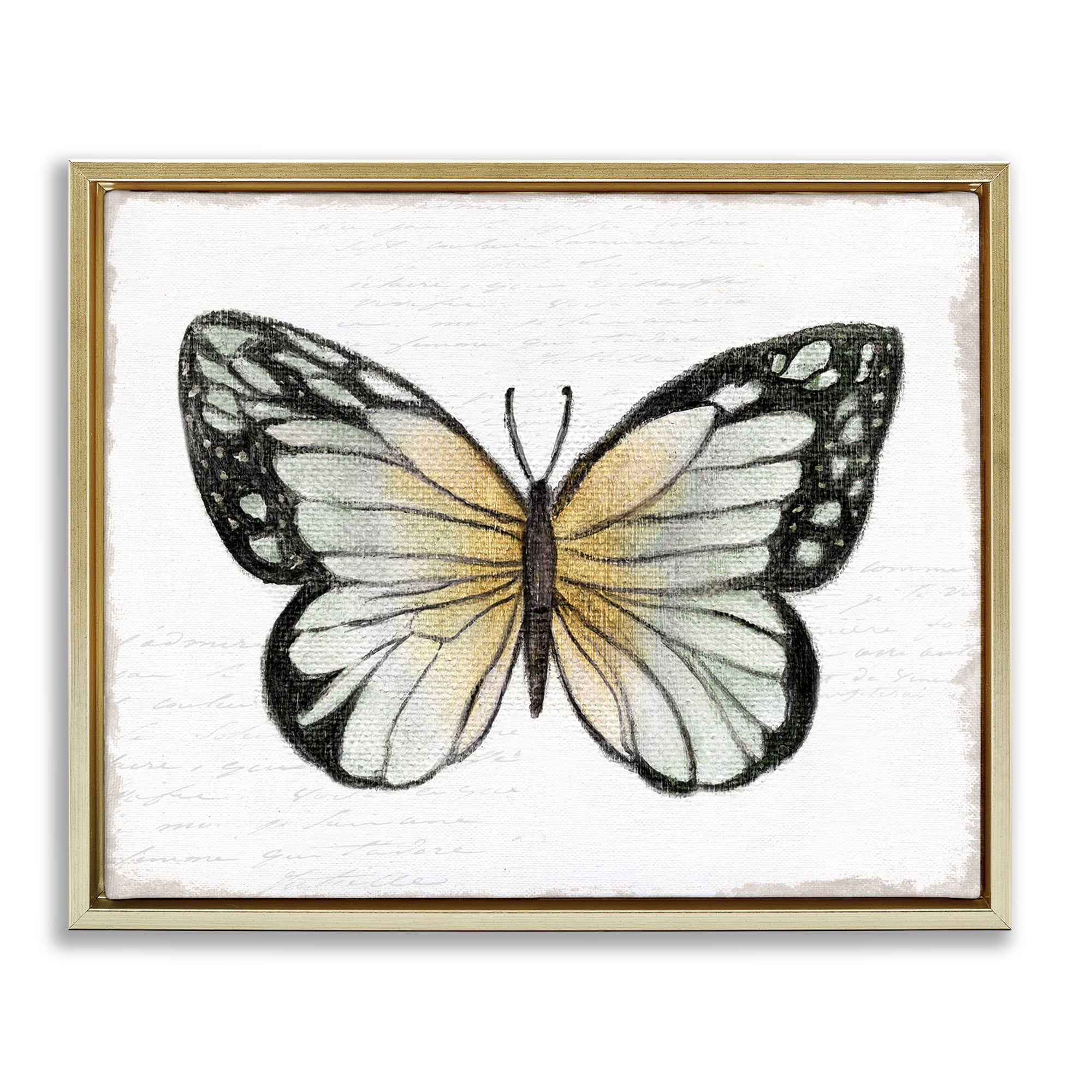 Stupell Industries Monarch Butterfly Visage Animals Painting Gold Floater Framed Canvas Art Print Wall Art, 31 x 25