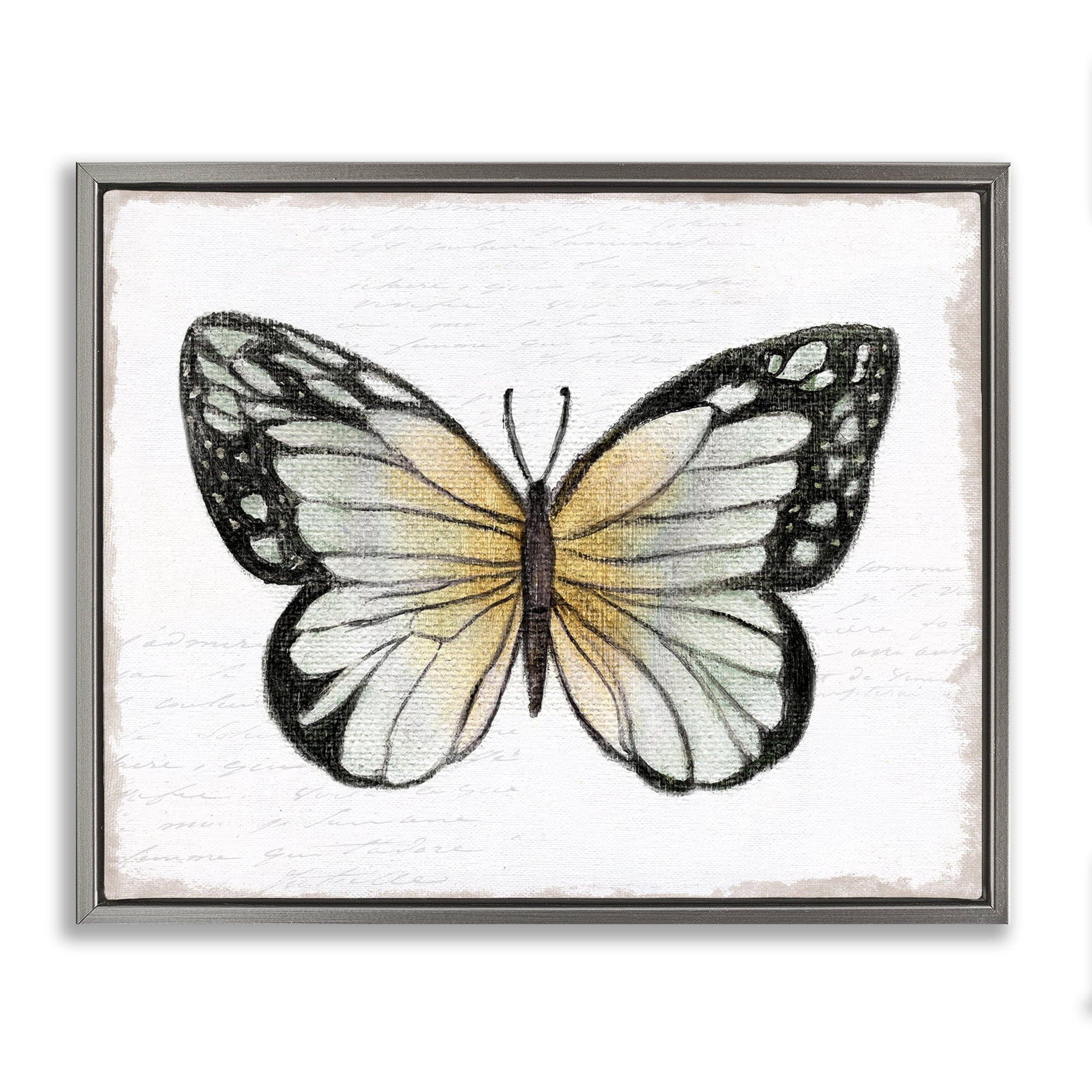Stupell Industries Monarch Butterfly Visage Animals Painting Gray Floater Framed Canvas Art Print Wall Art, 21 x 17
