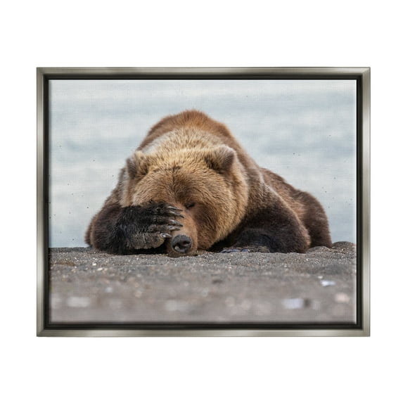 Stupell Industries Monday Blues Bear Animals & Insects Photography Gray Floater Framed Canvas Art Print Wall Art, 21 x 17