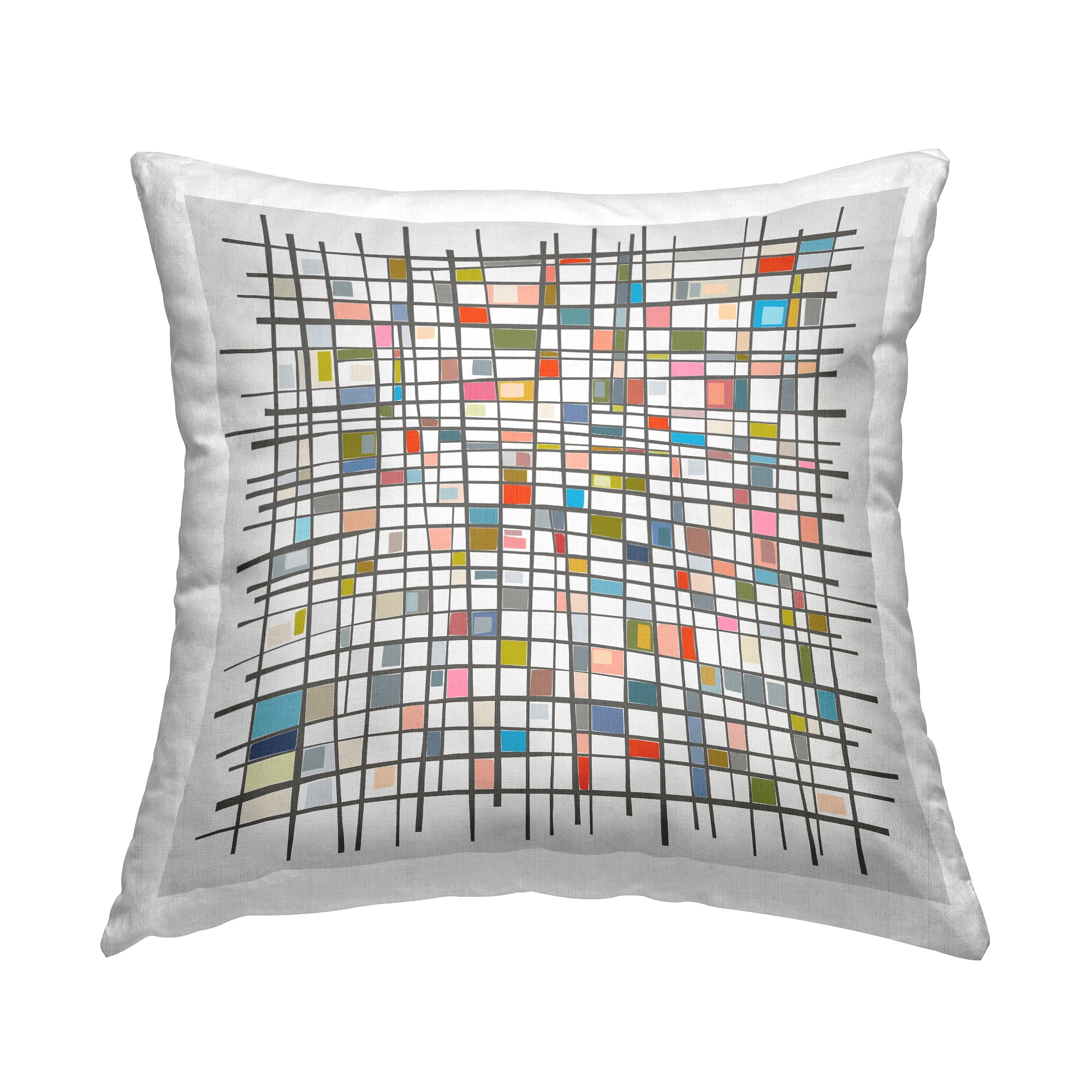 Stupell Industries Mondrian Inspired Abstract Square Decorative Printed Throw Pillow, 18 x 18