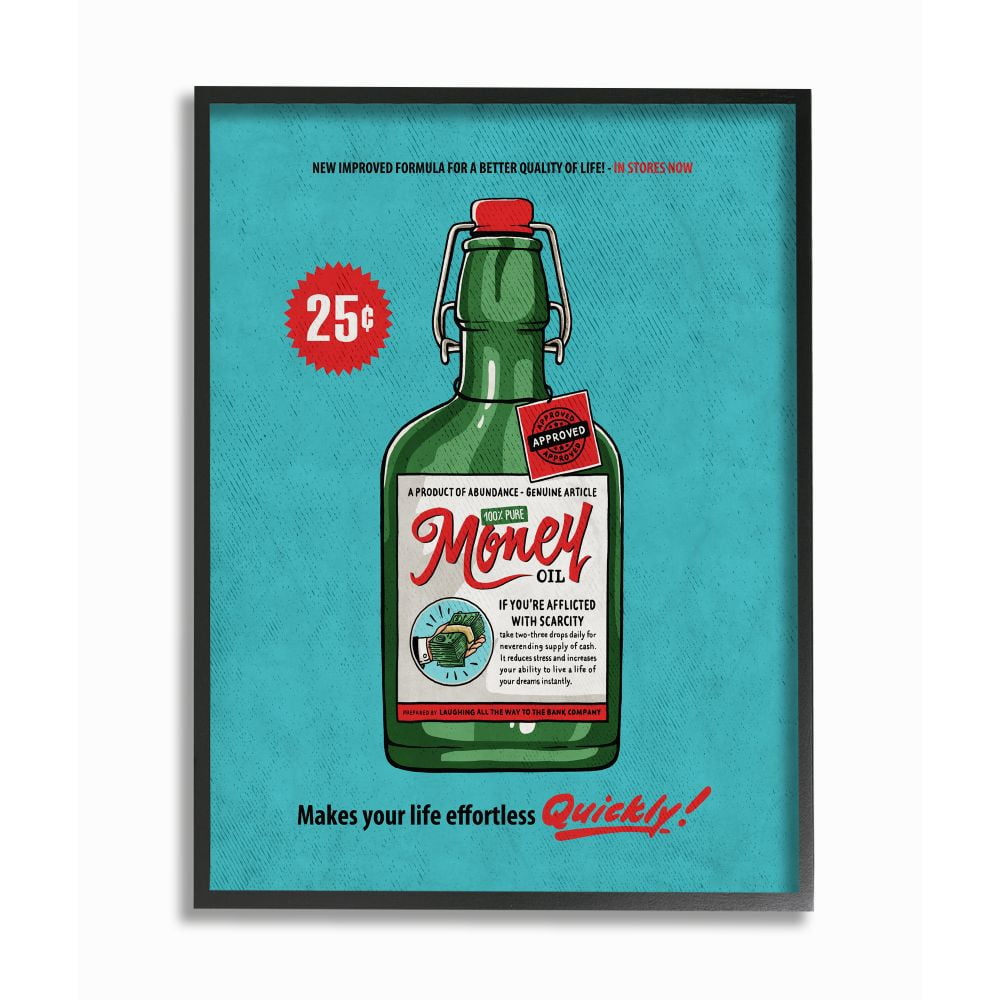 Stupell Industries Money Oil Vintage Comic Book Funny Blue Green Design Framed Wall Art by Ester Kay