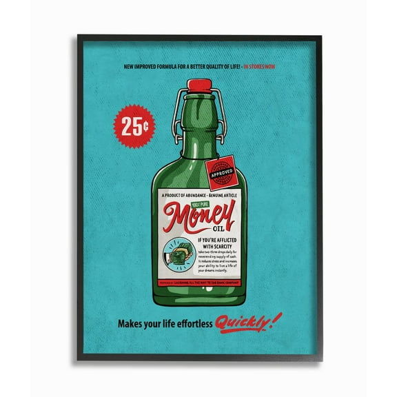 Stupell Industries Money Oil Vintage Comic Book Funny Blue Green Design Framed Wall Art by Ester Kay