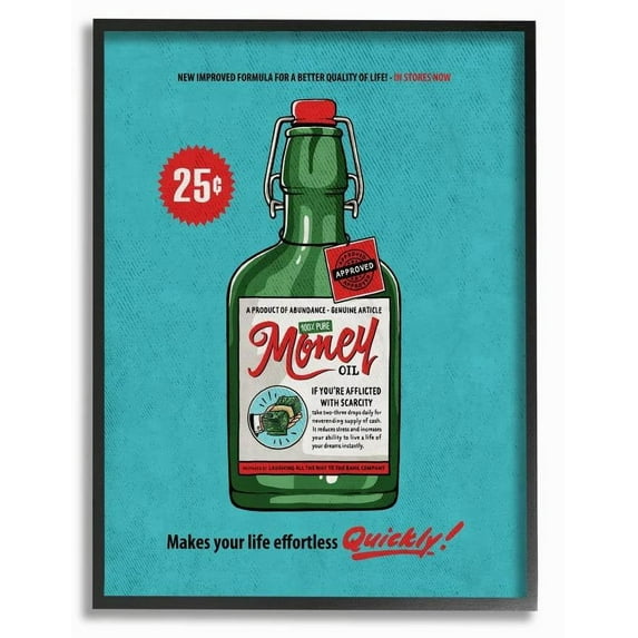 Stupell Industries Money Oil Vintage Comic Book Funny Blue Green Design Framed Wall Art by Ester Kay