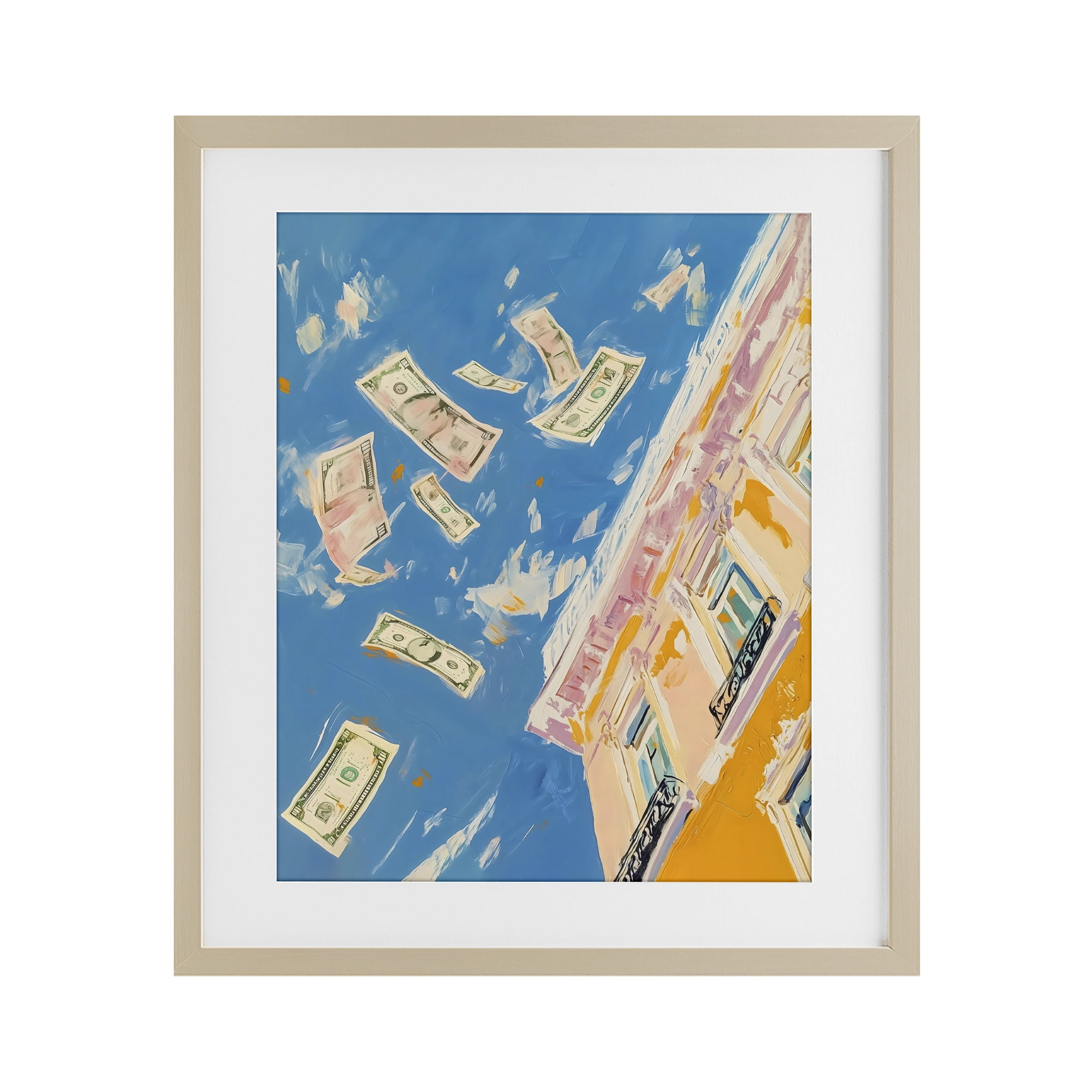 Stupell Industries Money Rain Drifting Past Windows Birch Framed Print Under Glass, design by The Prints Vibe