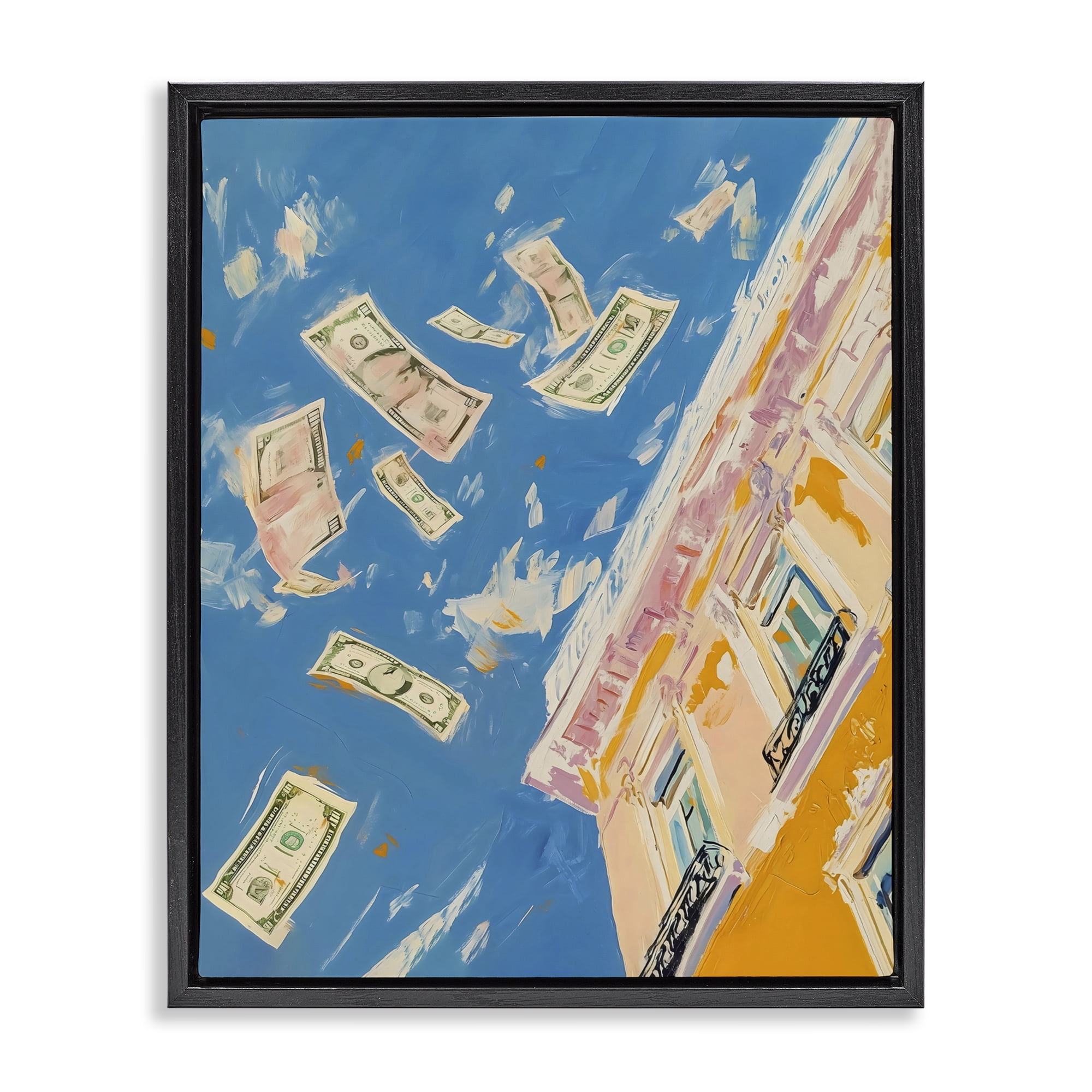Stupell Industries Money Rain Drifting Past Windows Black Framed Floater Canvas Wall Art, design by The Prints Vibe