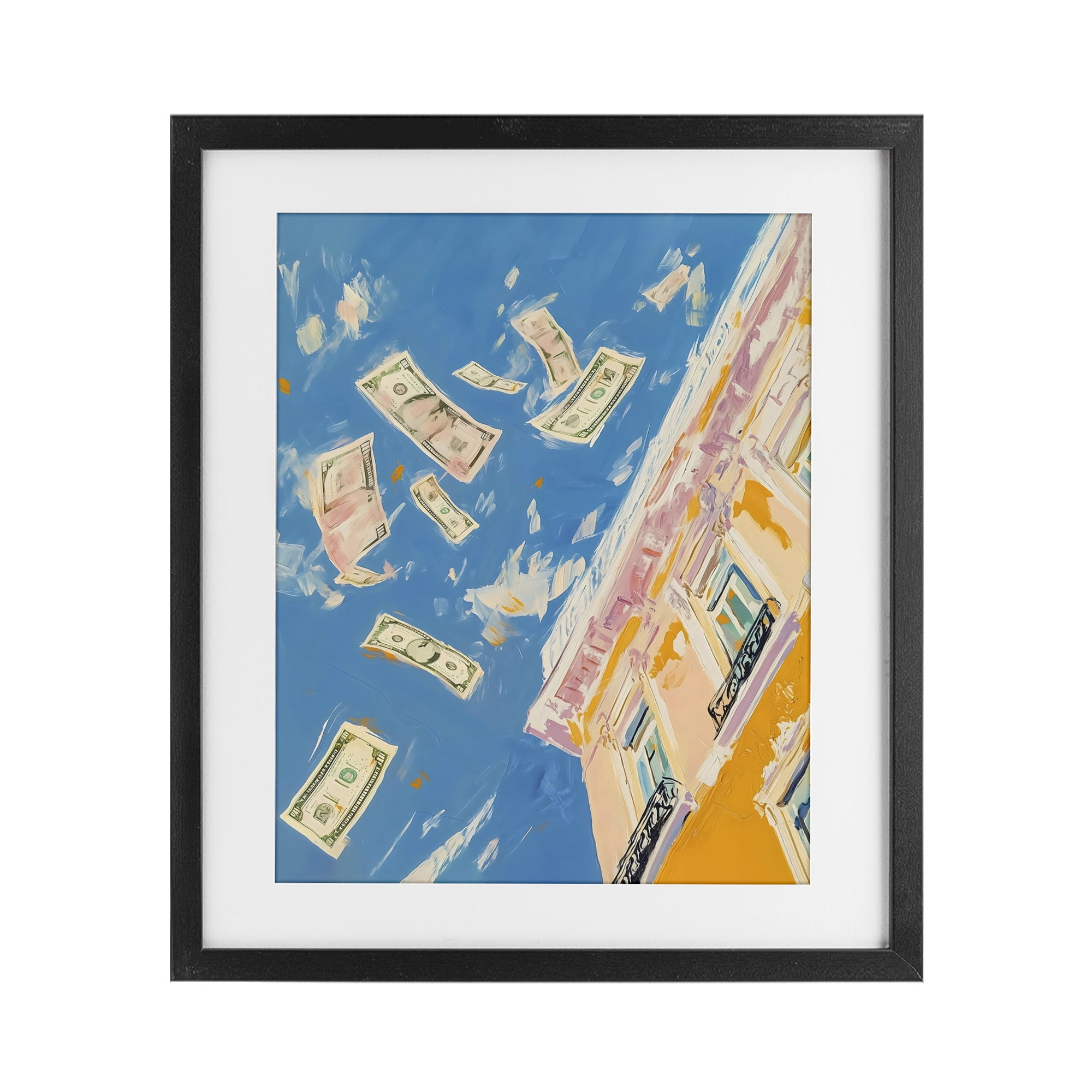 Stupell Industries Money Rain Drifting Past Windows Black Framed Print Under Glass, design by The Prints Vibe