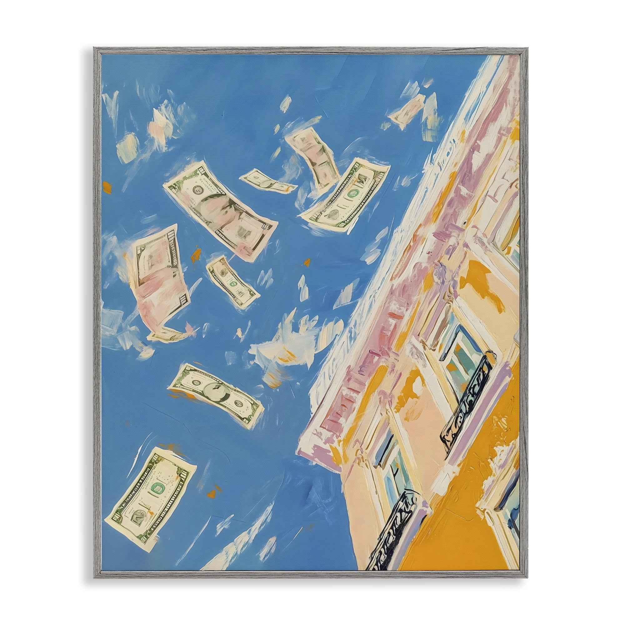 Stupell Industries Money Rain Drifting Past Windows Gray Framed Giclee Art, design by The Prints Vibe