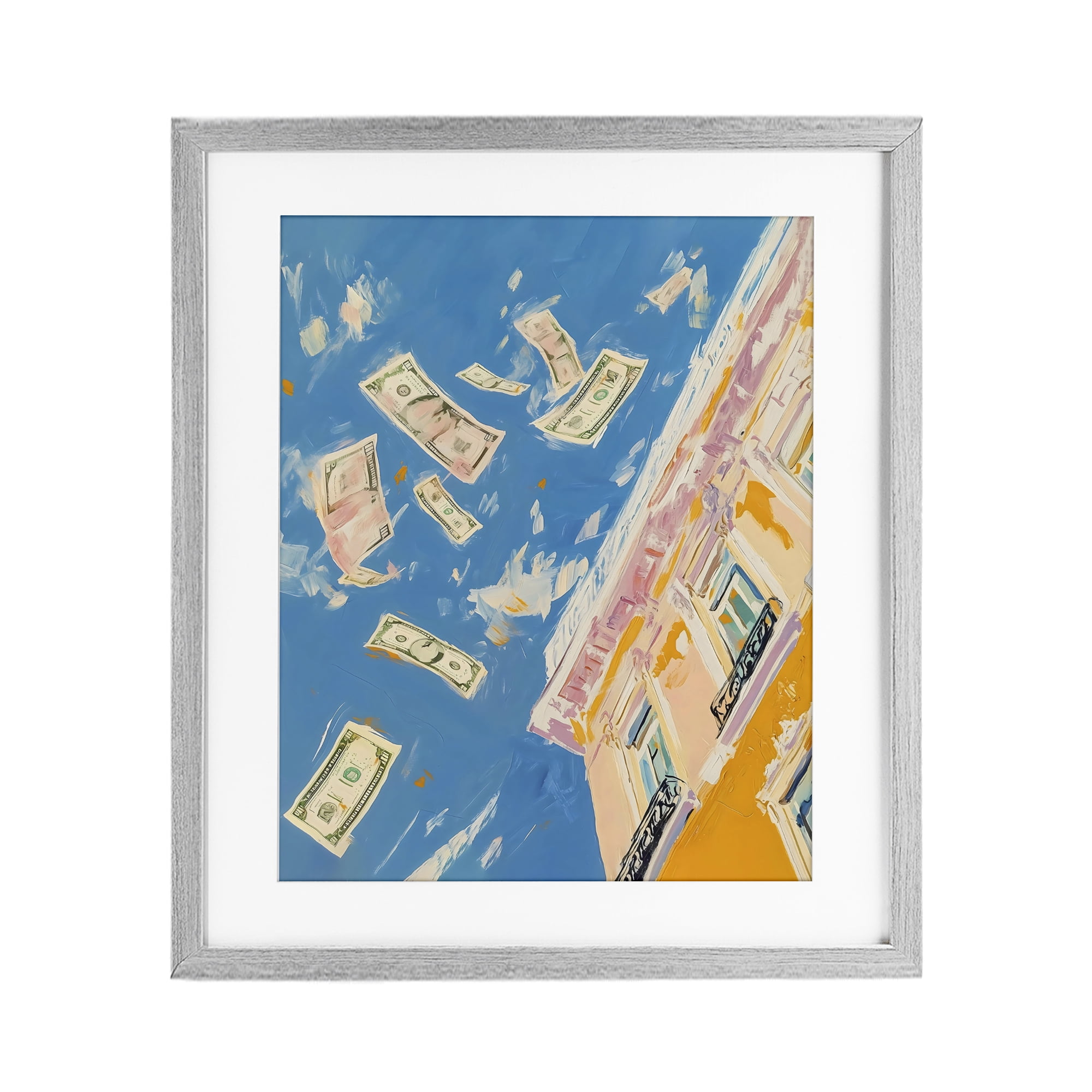 Stupell Industries Money Rain Drifting Past Windows Gray Framed Print Under Glass, design by The Prints Vibe