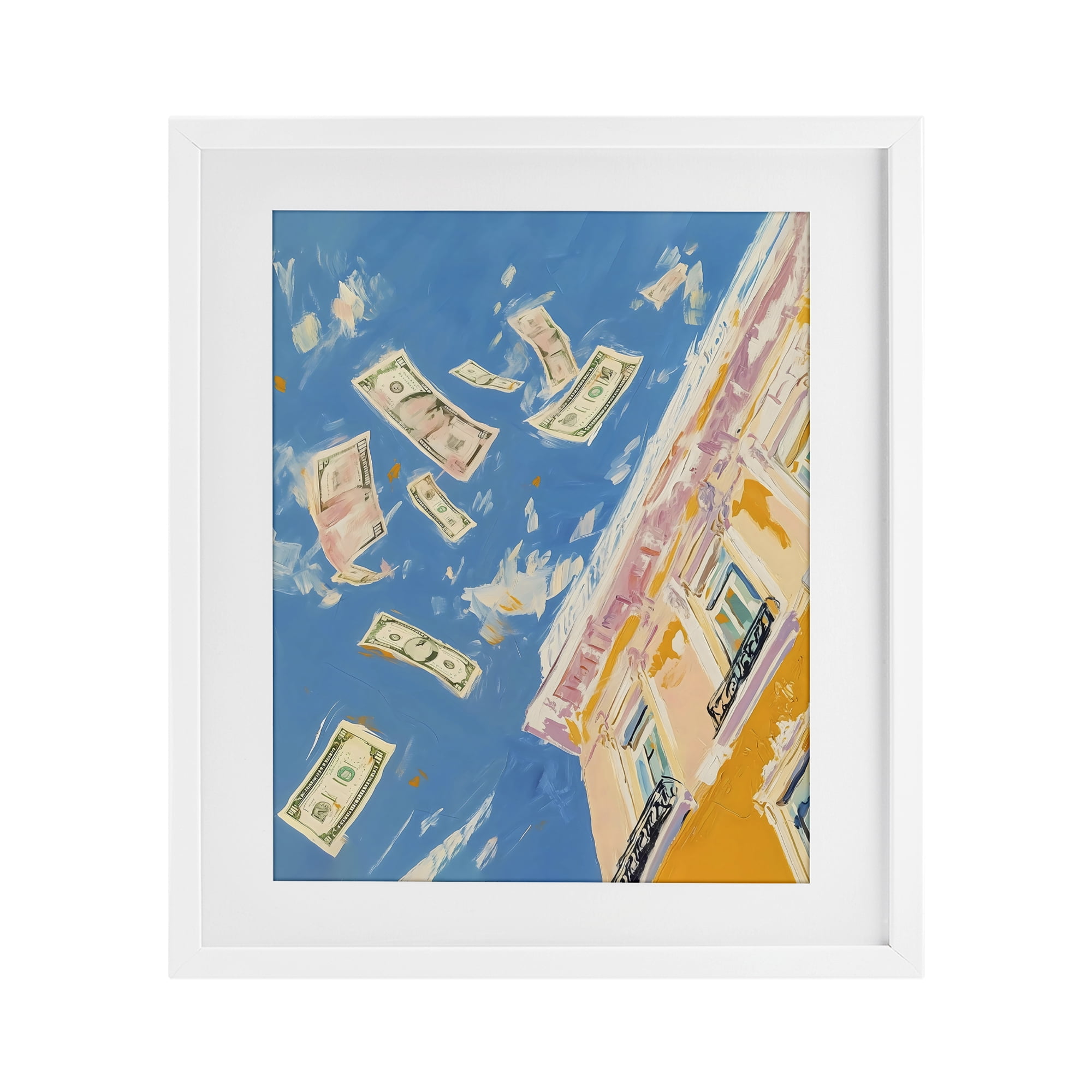 Stupell Industries Money Rain Drifting Past Windows White Framed Print Under Glass, design by The Prints Vibe