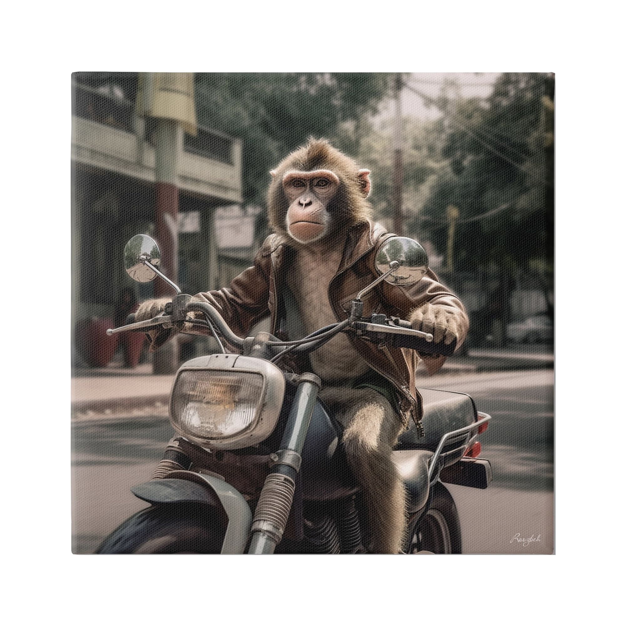 Stupell Industries Monkey Motorcycle Biker Animals & Insects Painting Gallery Wrapped Canvas Art Print Wall Art, 17 x 17