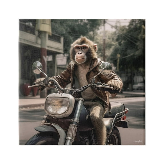 Stupell Industries Monkey Motorcycle Biker Animals & Insects Painting Gallery Wrapped Canvas Art Print Wall Art, 17 x 17