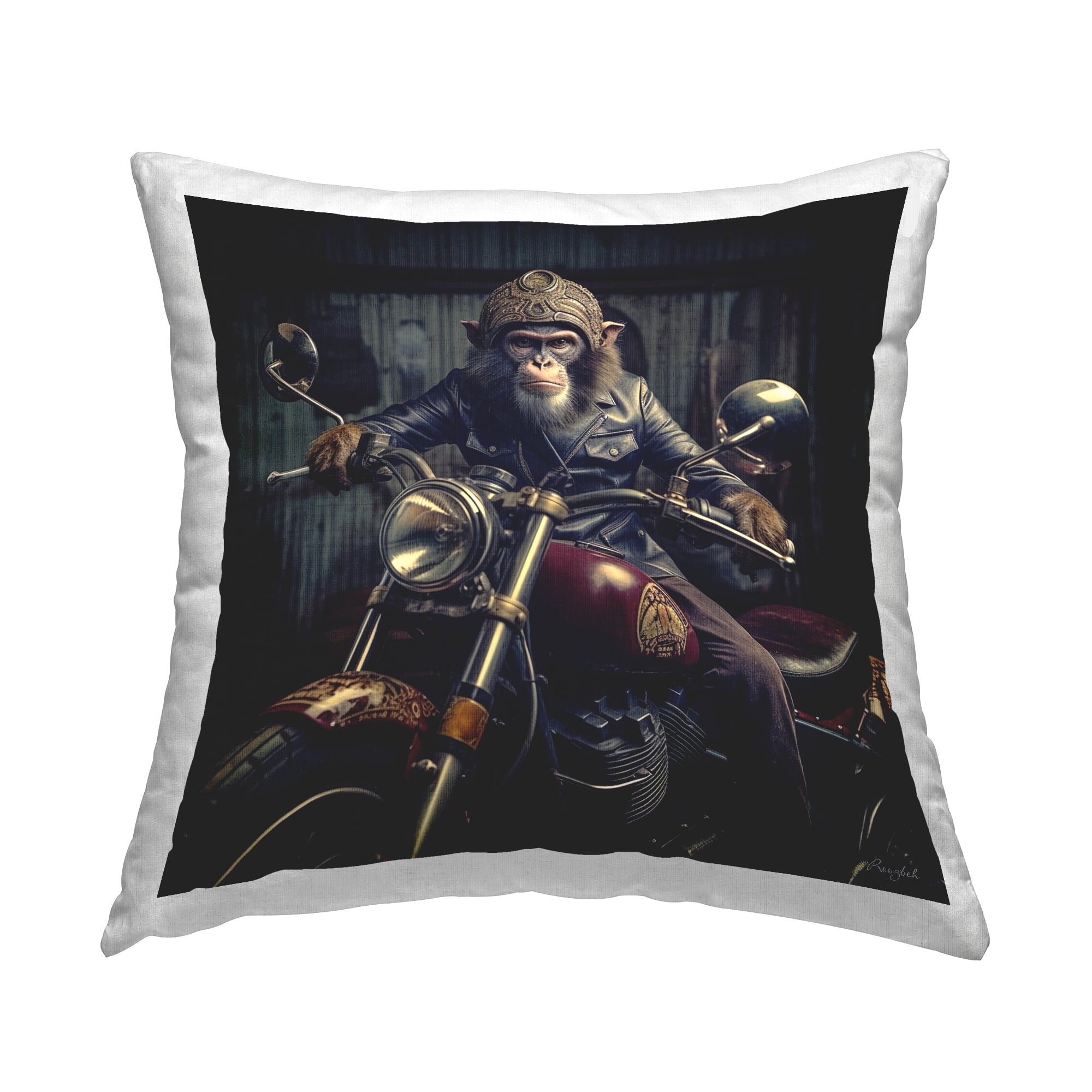 Stupell Industries Monkey & Motorcycle Decorative Printed Throw Pillow, 18 x 18