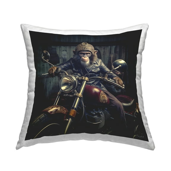 Stupell Industries Monkey & Motorcycle Decorative Printed Throw Pillow, 18 x 18