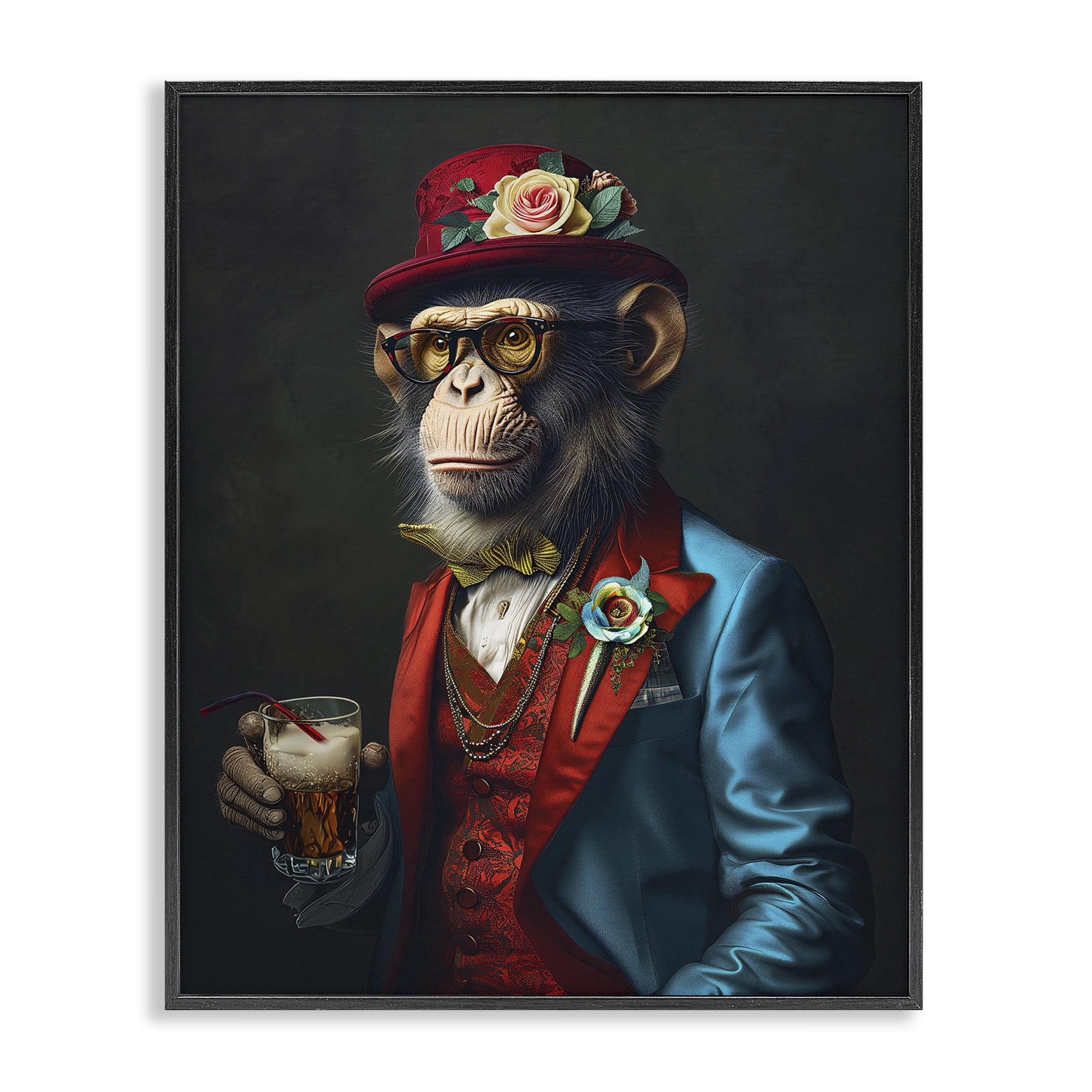 Stupell Industries Monkey with Fancy Outfit Animals & Insects Painting Black Framed Art Print Wall Art, 24 x 30