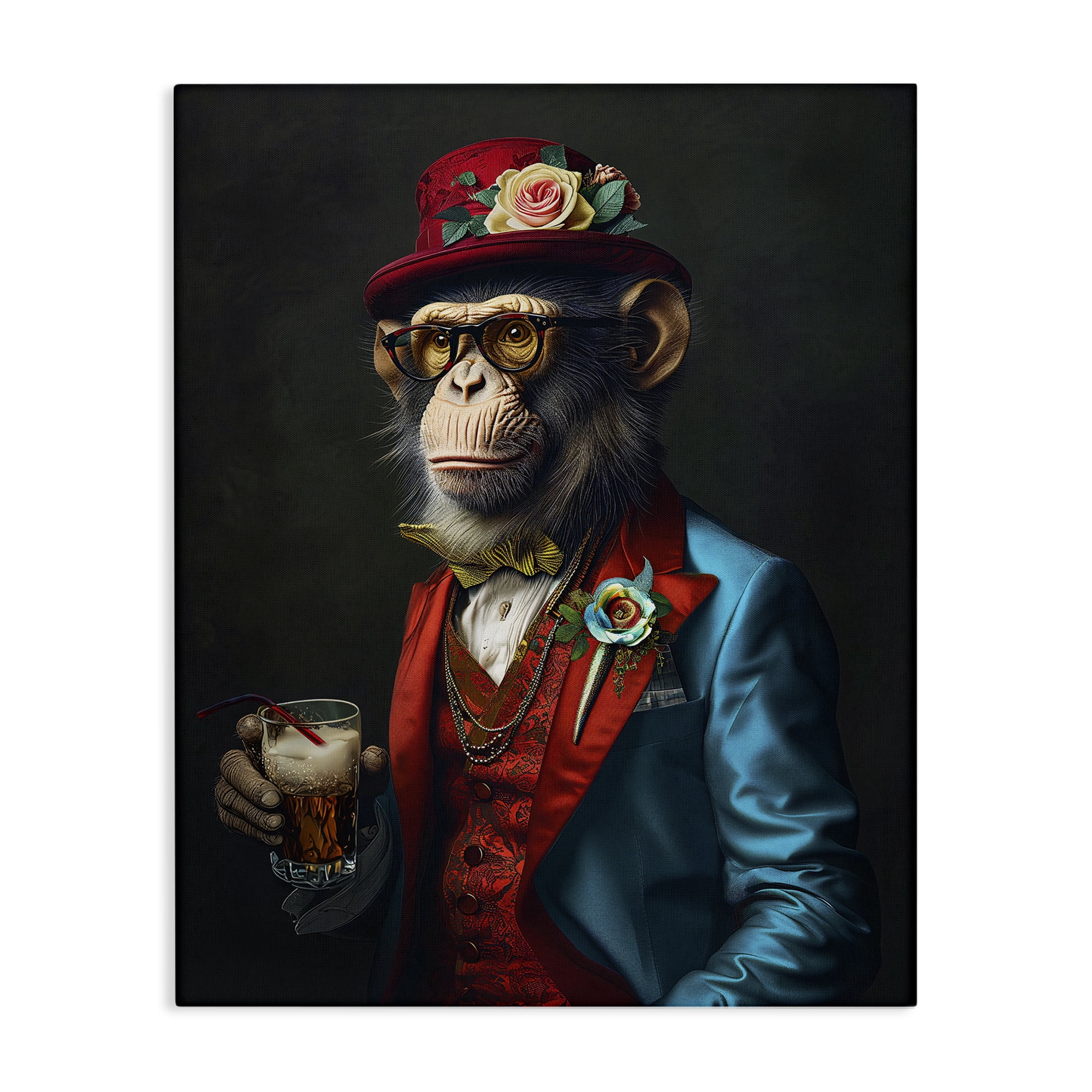 Stupell Industries Monkey with Fancy Outfit Animals & Insects Painting Gallery Wrapped Canvas Art Print Wall Art, 16 x 20