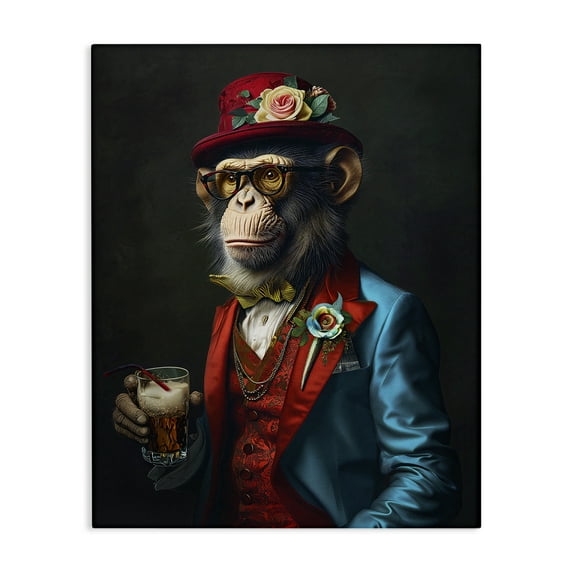 Stupell Industries Monkey with Fancy Outfit Animals & Insects Painting Gallery Wrapped Canvas Art Print Wall Art, 36 x 48