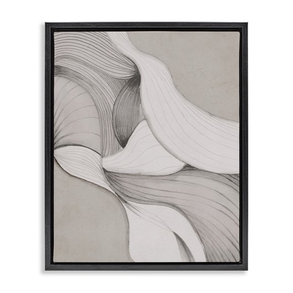 Stupell Industries Monochromatic Curved Expression Abstract Painting Black Floater Framed Canvas Art Print Wall Art, 17 x 21