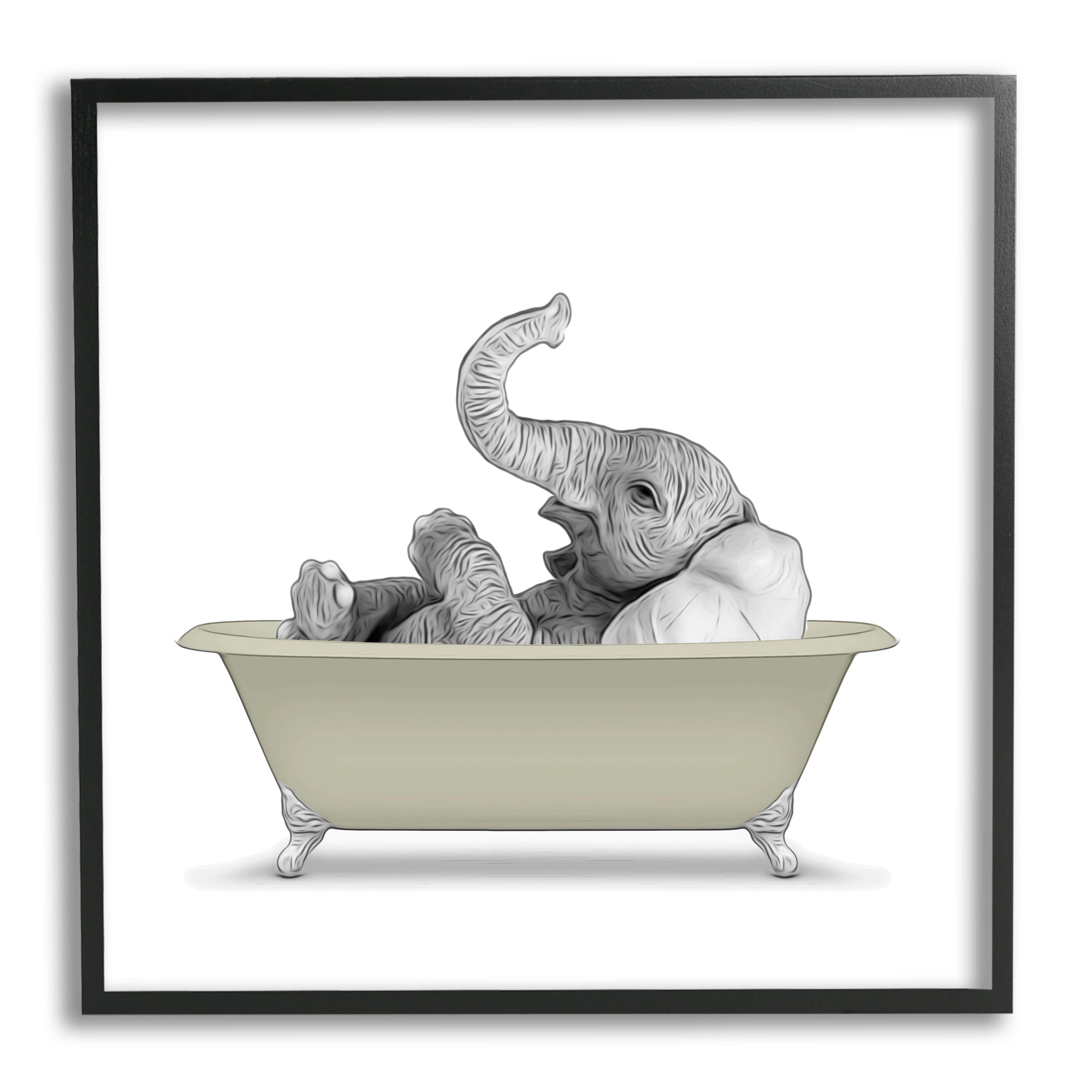 Stupell Industries Monochromatic Elephant Laying Bathtub Bathroom Illustration, 12 x 12, Design by Annalisa Latella
