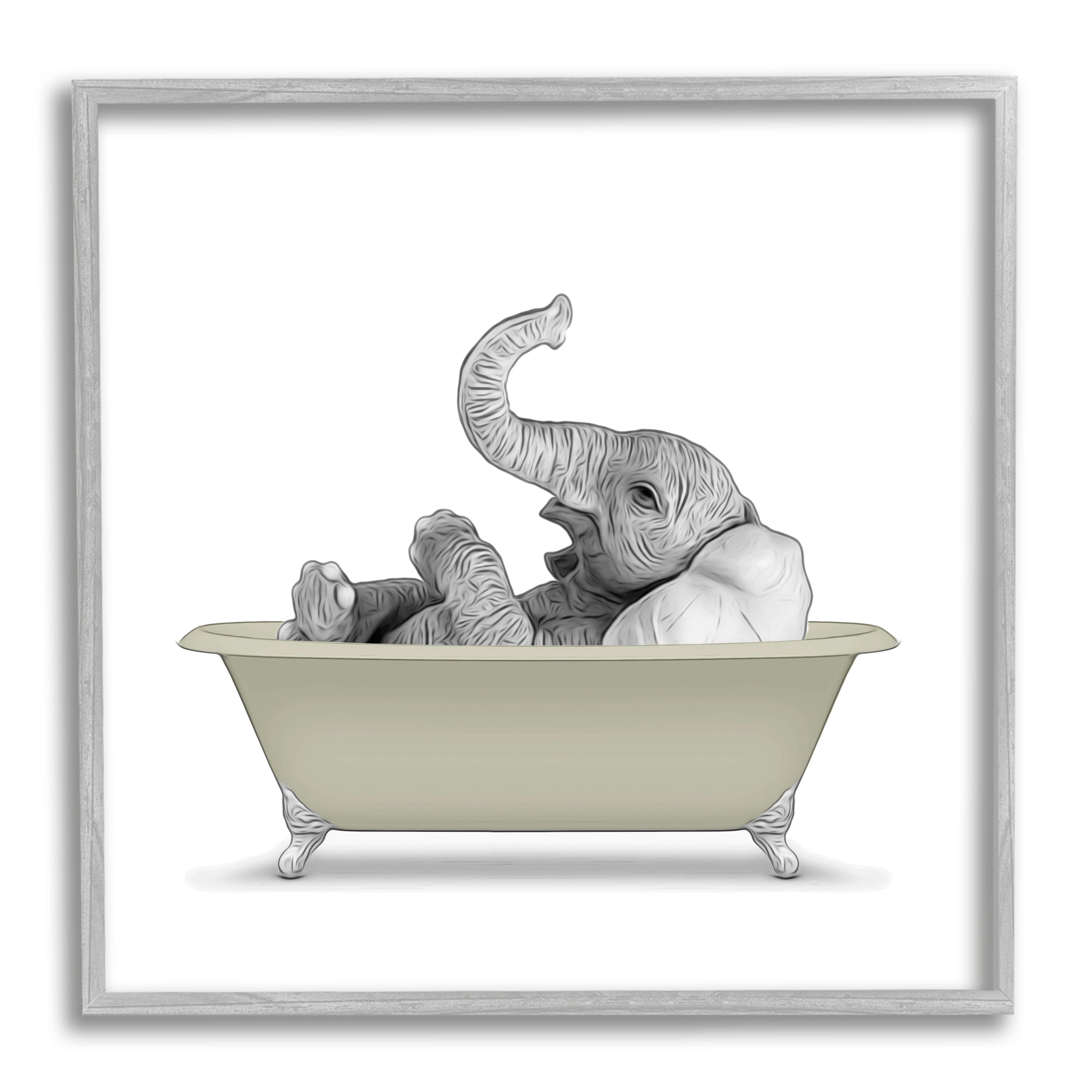 Stupell Industries Monochromatic Elephant Laying Bathtub Bathroom Illustration, 24 x 24, Design by Annalisa Latella