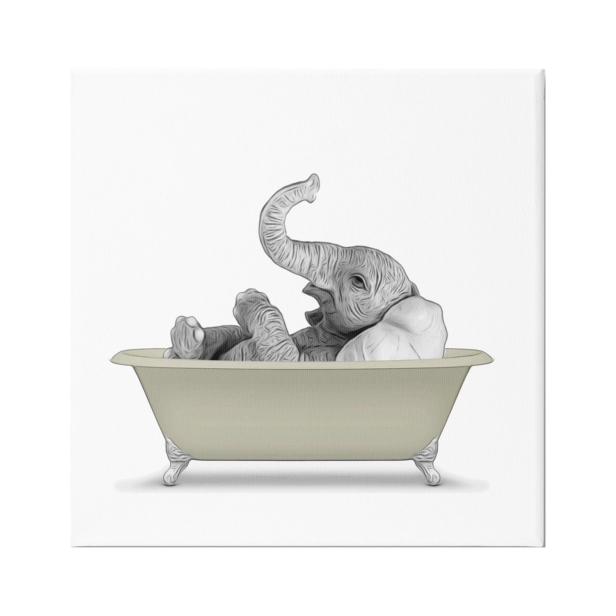 Stupell Industries Monochromatic Elephant Laying Bathtub Bathroom Illustration Graphic Art Gallery-Wrapped Canvas Print Wall Art, 36x36, by Annalisa Latella