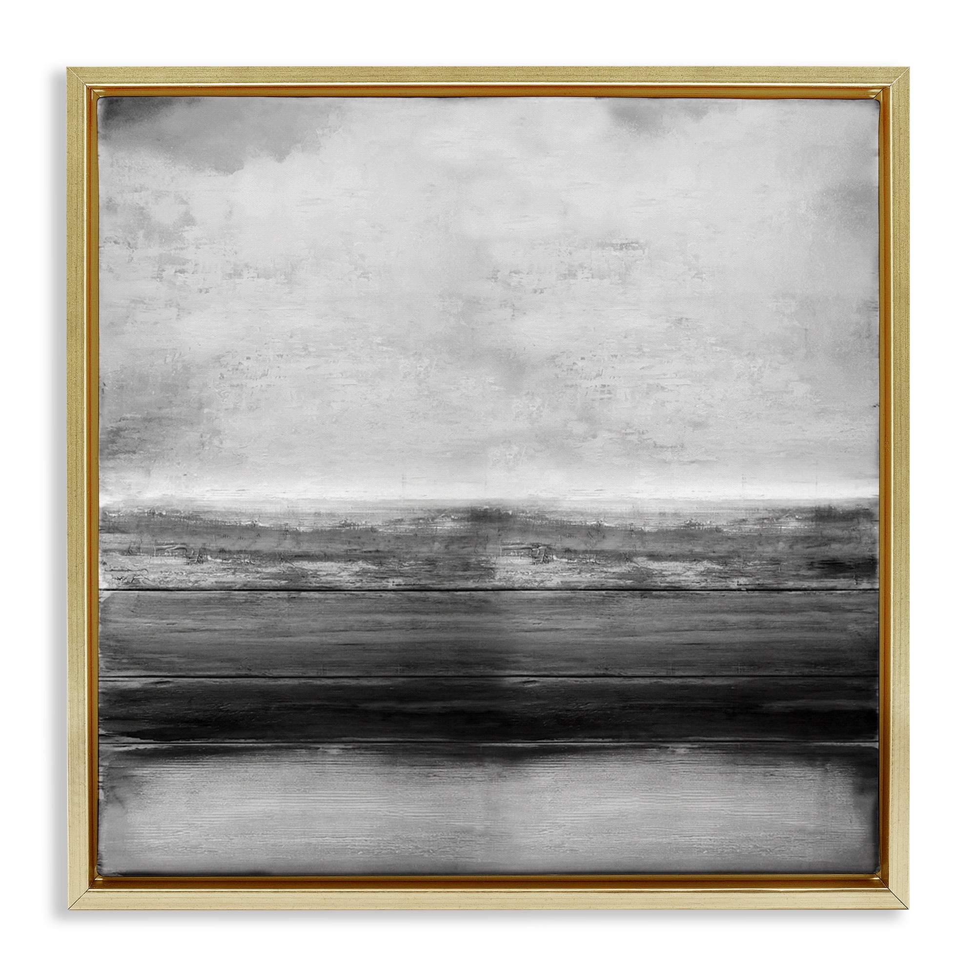 Stupell Industries Monochromatic Grey Rustic Abstraction Abstract Painting Gold Floater Framed Canvas Art Print Wall Art, 18 x 18
