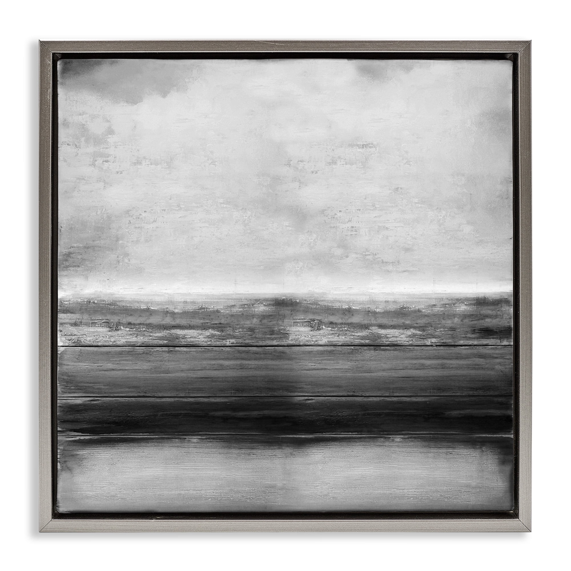 Stupell Industries Monochromatic Grey Rustic Abstraction Abstract Painting Gray Floater Framed Canvas Art Print Wall Art, 18 x 18