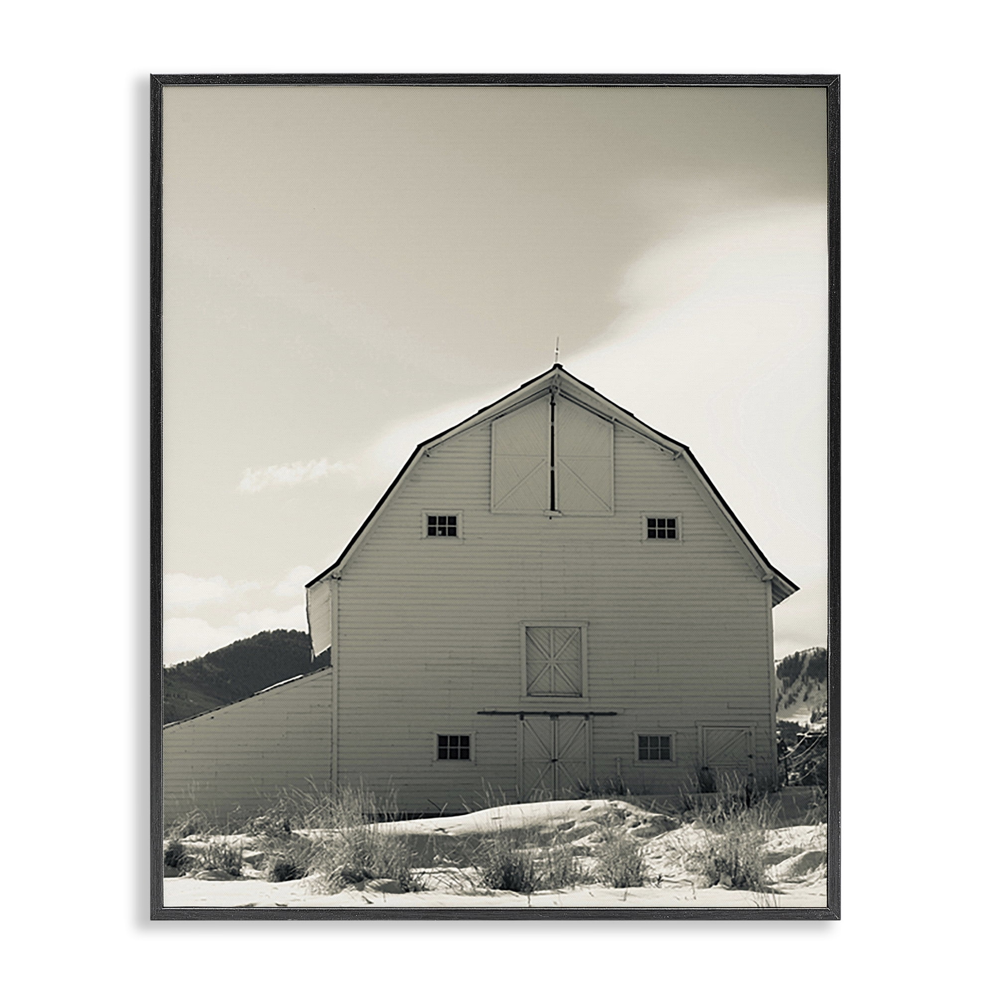 Stupell Industries Monochromatic Winter Barn Nautical & Beach Photography Black Framed Art Print Wall Art, 11 x 14
