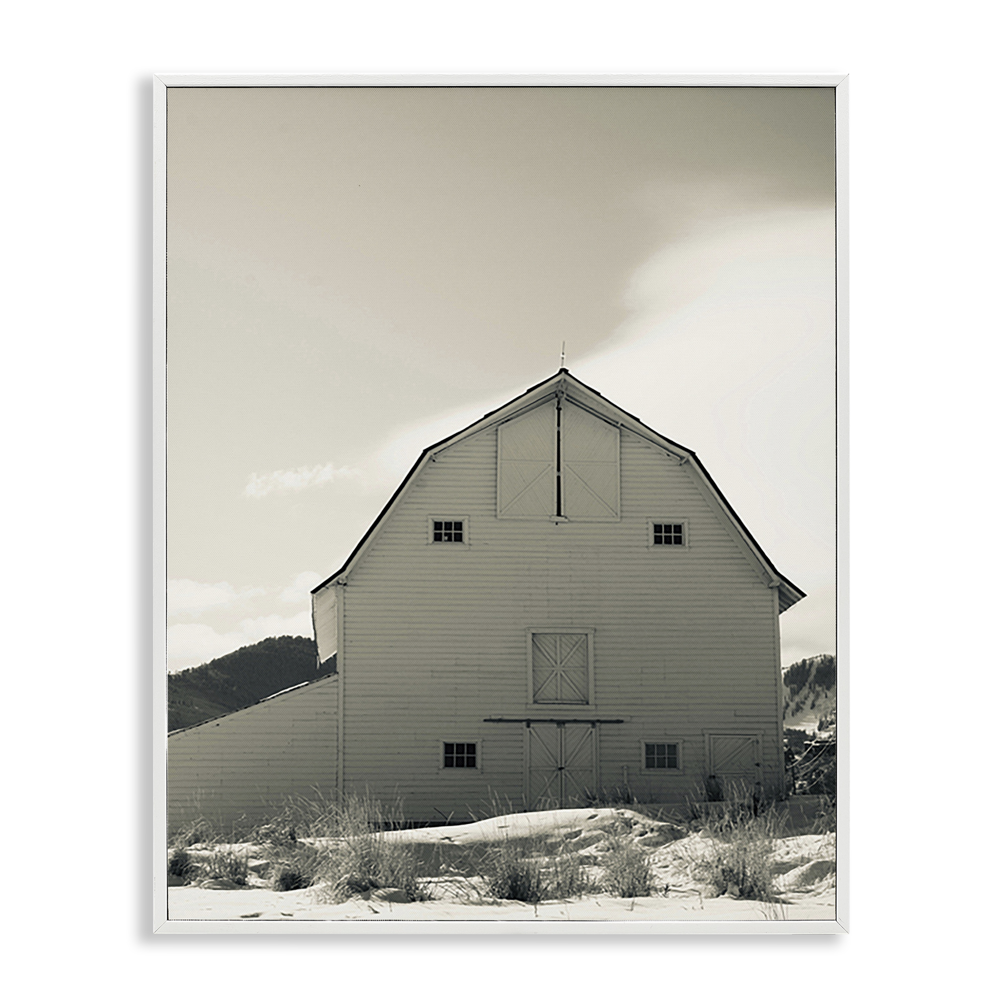 Stupell Industries Monochromatic Winter Barn Nautical & Beach Photography White Framed Art Print Wall Art, 11 x 14