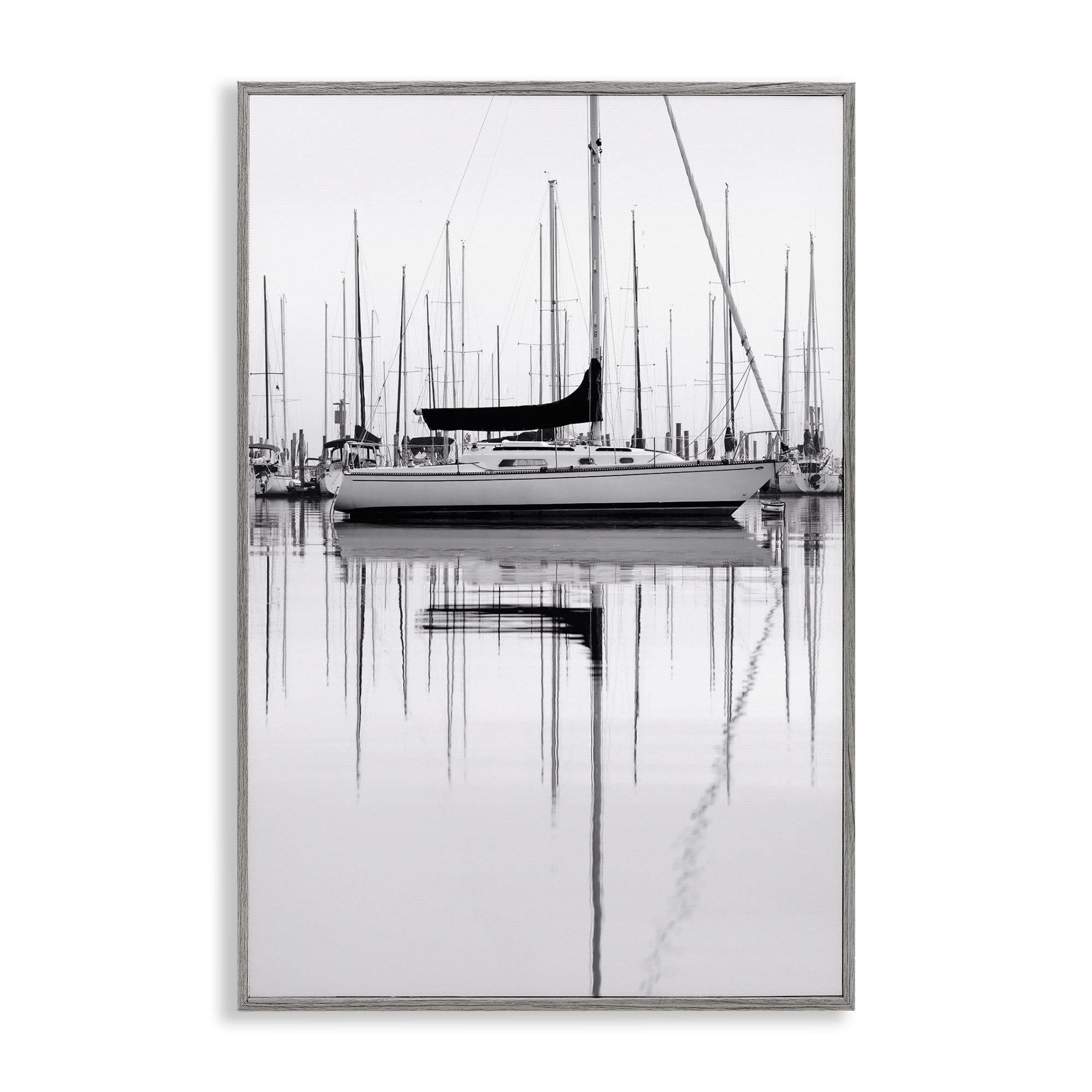 Stupell Industries Monochrome Boat Harbor Transportation Photography Gray Framed Art Print Wall Art, 12 x 18