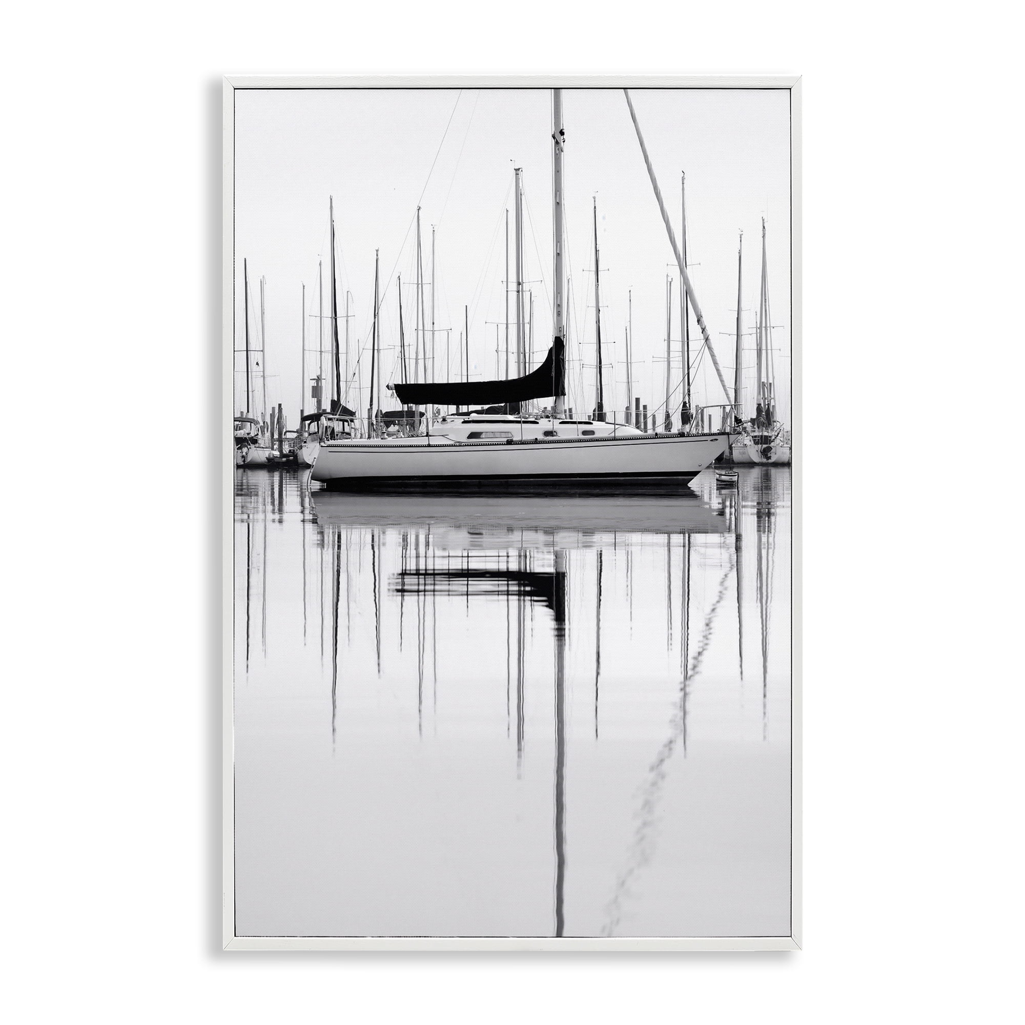 Stupell Industries Monochrome Boat Harbor Transportation Photography White Framed Art Print Wall Art, 20 x 30