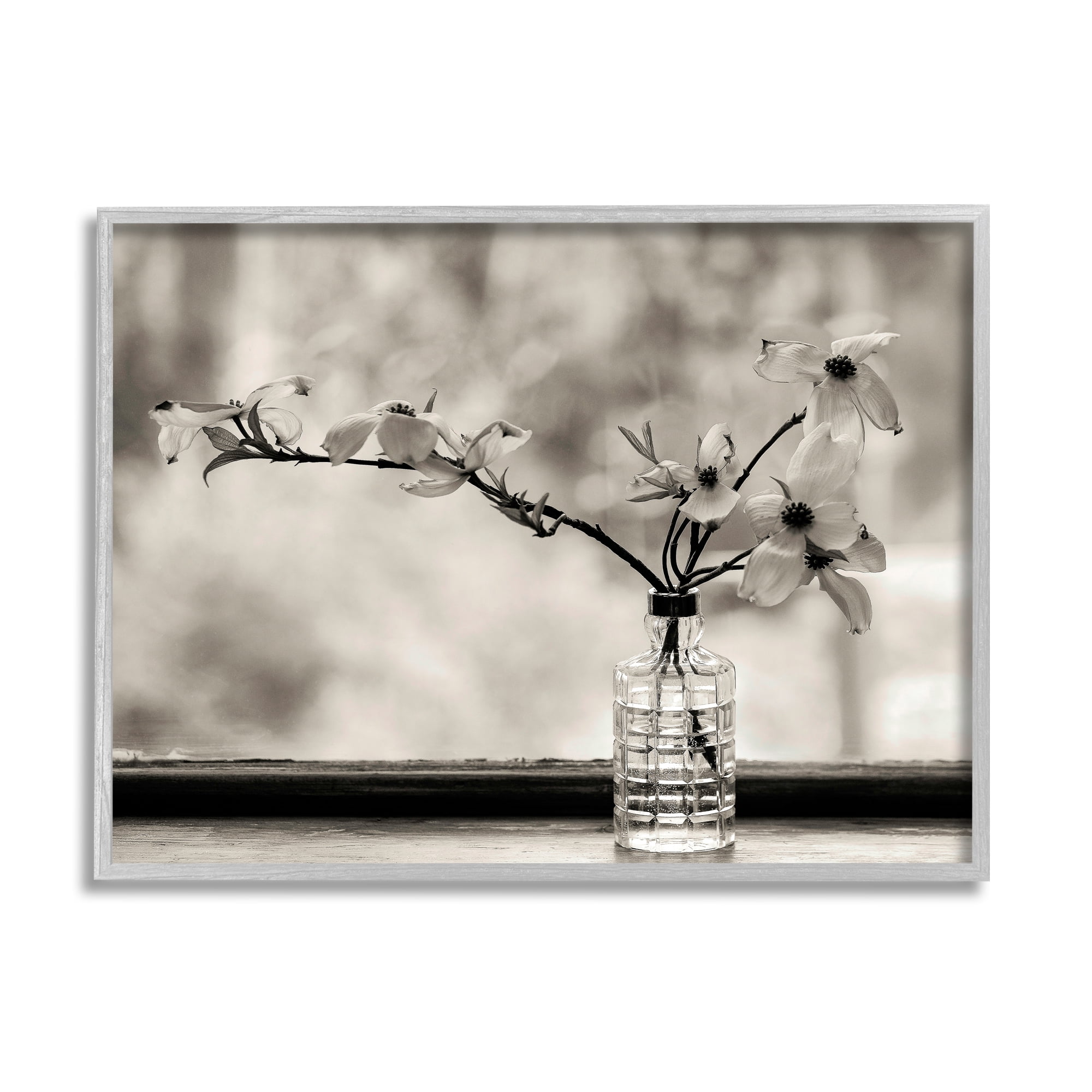Stupell Industries Monochrome Botanical Orchid Flower Windowsill Photography Gray Framed Art Print Wall Art, 14x11, by Kelly Sinclair
