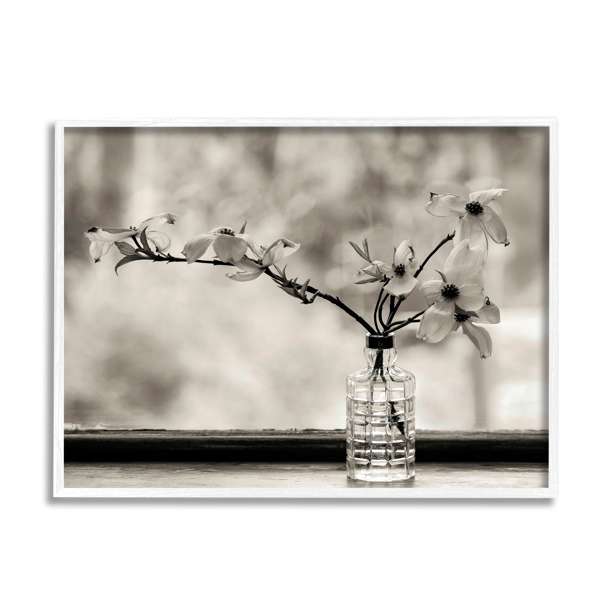 Stupell Industries Monochrome Botanical Orchid Flower Windowsill Photography White Framed Art Print Wall Art, 30x24, by Kelly Sinclair