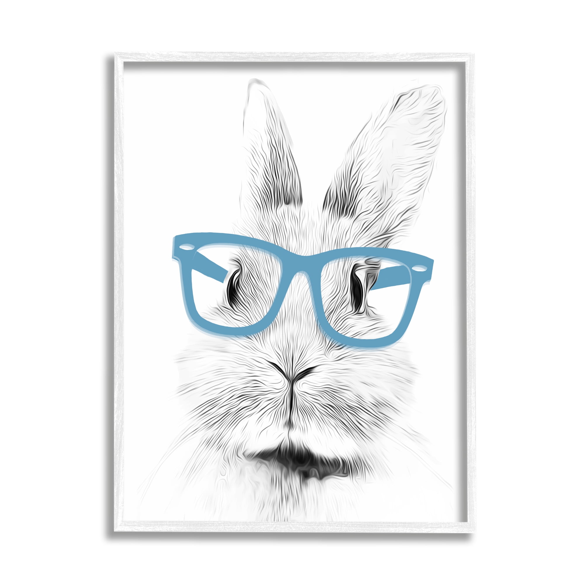 Stupell Industries Monochrome Bunny Rabbit Blue Glasses Portrait Design, 16 x 20, Design by Annalisa Latella