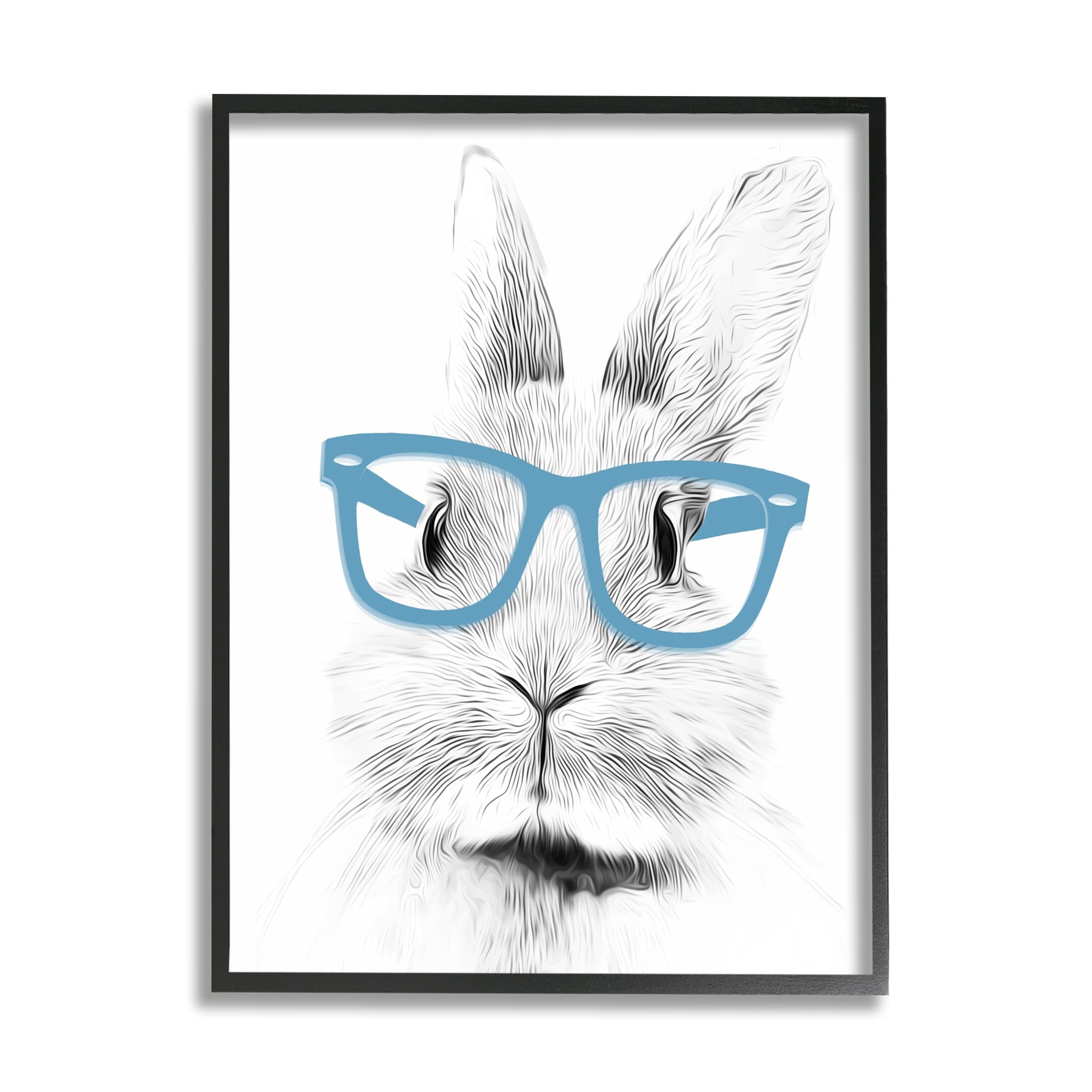 Stupell Industries Monochrome Bunny Rabbit Blue Glasses Portrait Design Graphic Art Black Framed Art Print Wall Art, 11x14, by Annalisa Latella