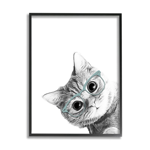 Stupell Industries Monochrome Cat Kitten Peeking Glasses Portrait, 11 x 14, Design by Annalisa Latella