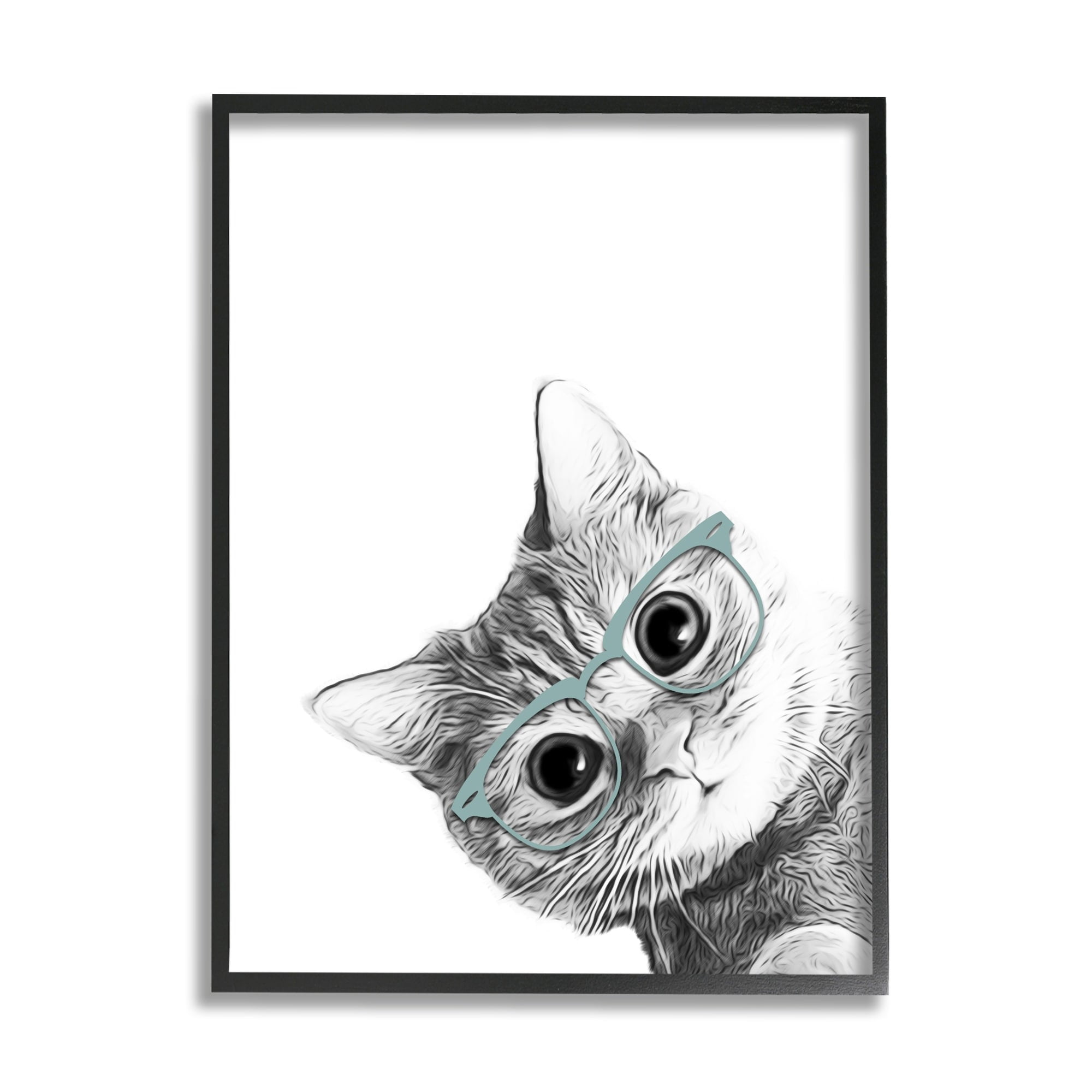 Stupell Industries Monochrome Cat Kitten Peeking Glasses Portrait, 16 x 20, Design by Annalisa Latella