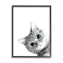 Stupell Industries Monochrome Cat Kitten Peeking Glasses Portrait, 24 x 30, Design by Annalisa Latella