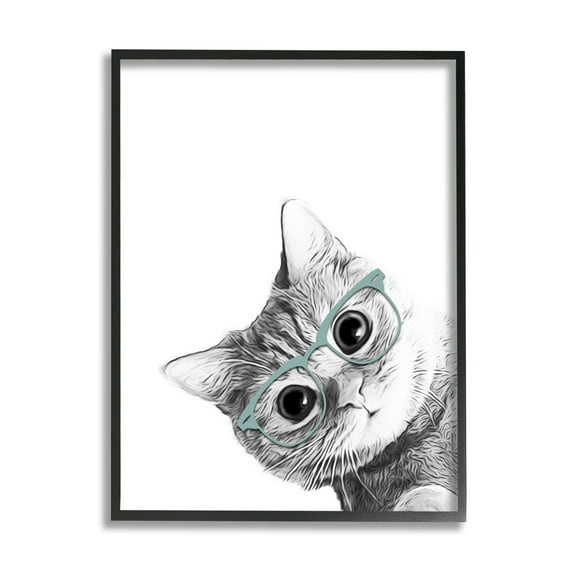Stupell Industries Monochrome Cat Kitten Peeking Glasses Portrait, 24 x 30, Design by Annalisa Latella
