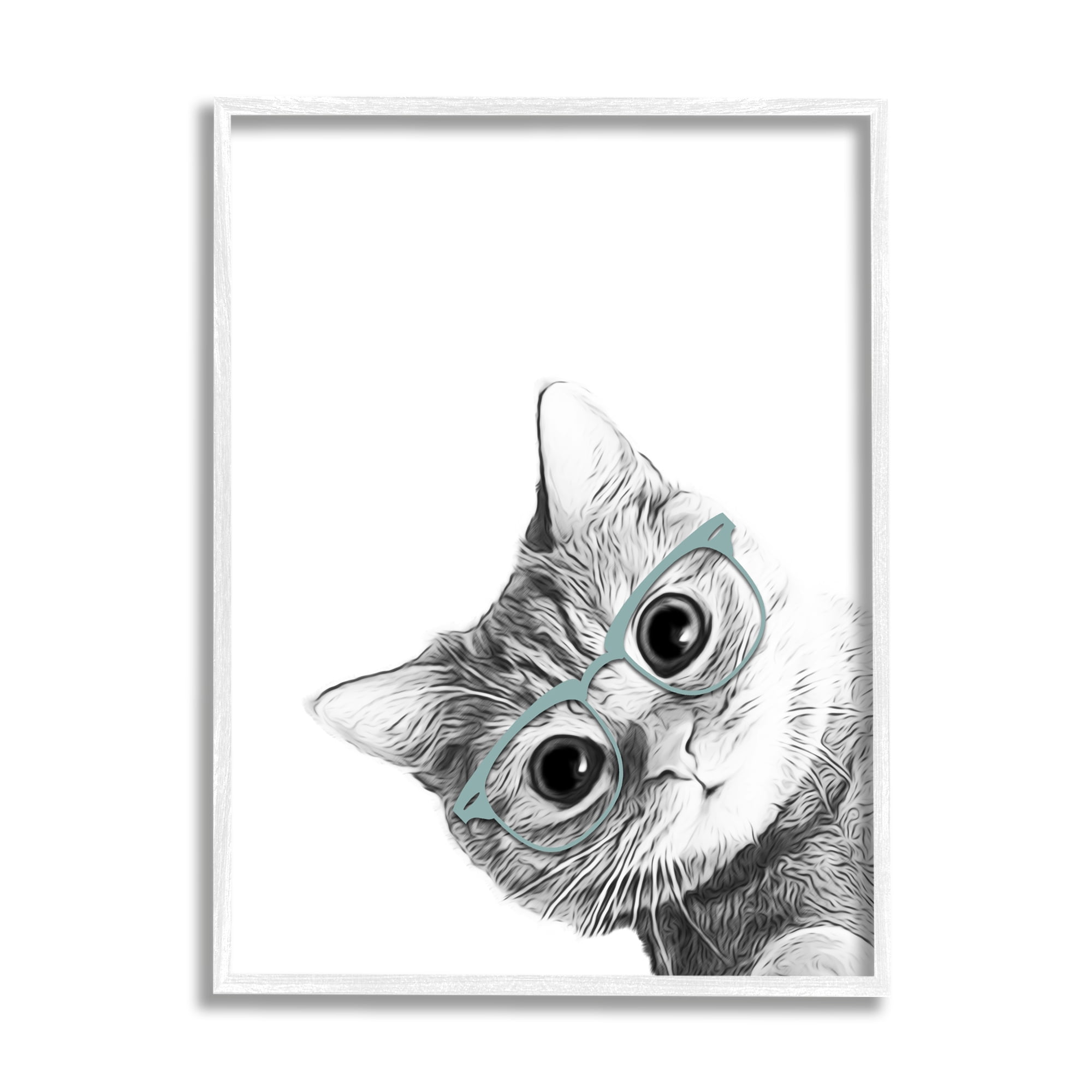 Stupell Industries Monochrome Cat Kitten Peeking Glasses Portrait, 24 x 30, Design by Annalisa Latella