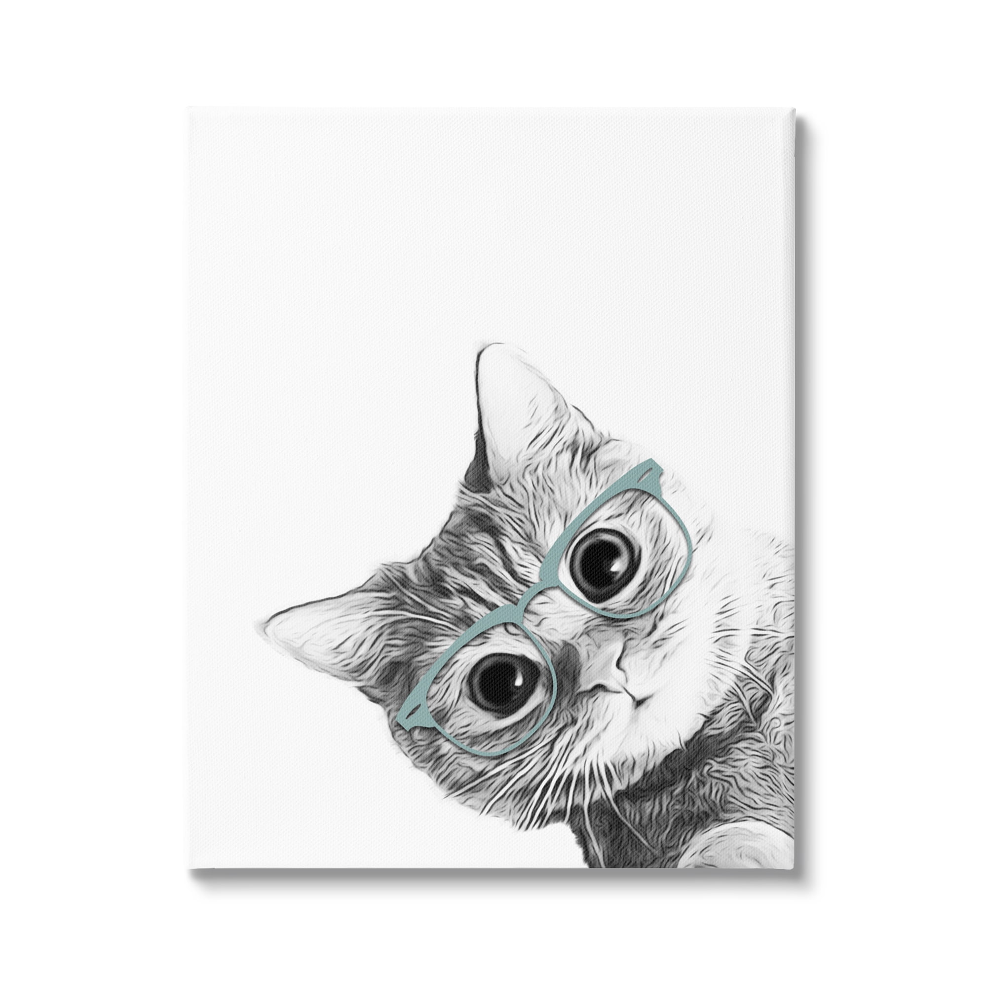 Stupell Industries Monochrome Cat Kitten Peeking Glasses Portrait, 36 x 48, Design by Annalisa Latella