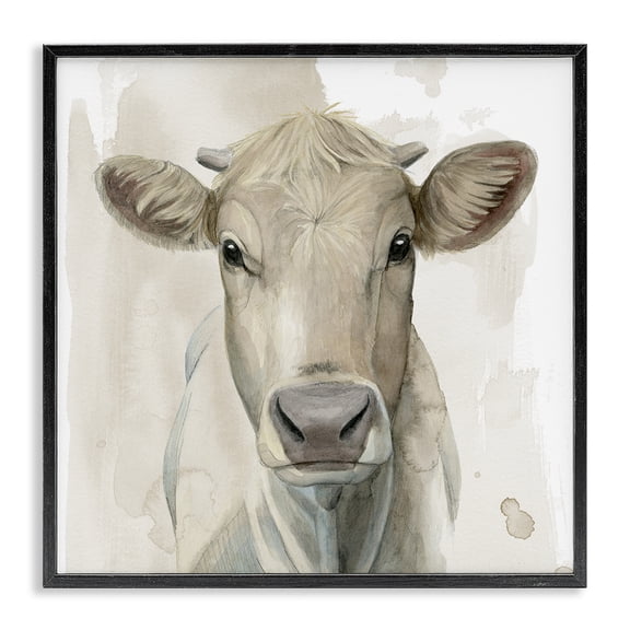 Stupell Industries Monochrome Cattle Face Portrait Animals Painting Black Framed Art Print Wall Art, 17 x 17