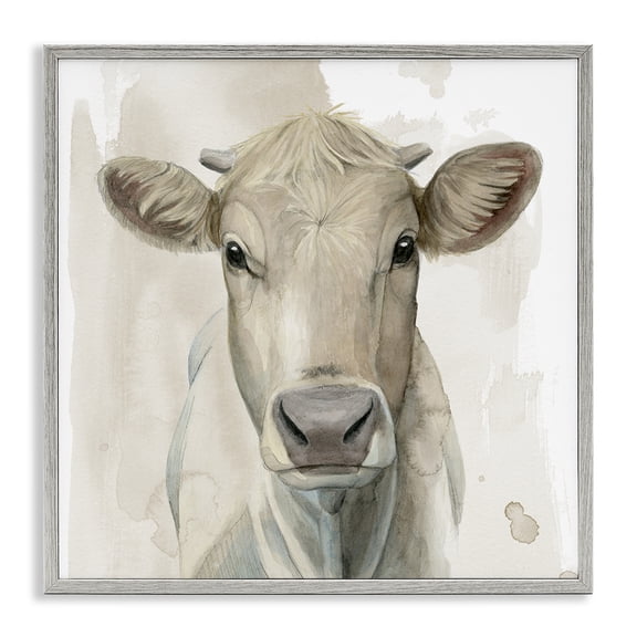 Stupell Industries Monochrome Cattle Face Portrait Animals Painting Gray Framed Art Print Wall Art, 12 x 12