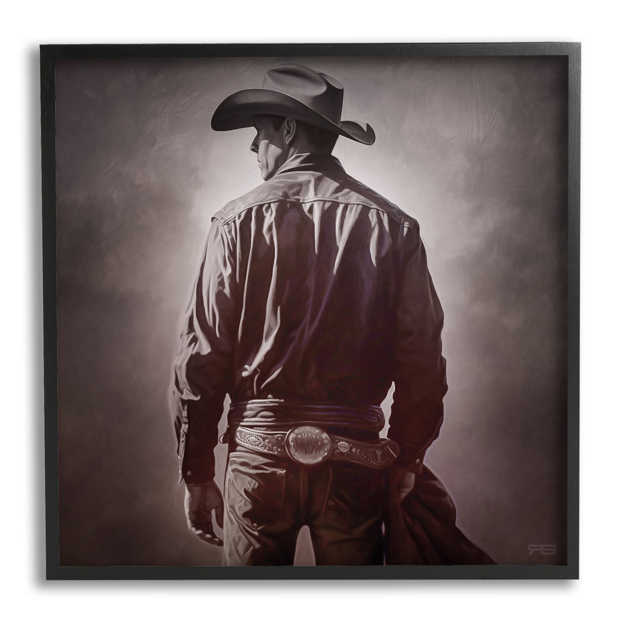 Stupell Industries Monochrome Cowboy Silhouette Abstract Photography Black Framed Art Print Wall Art, 24 x 24
