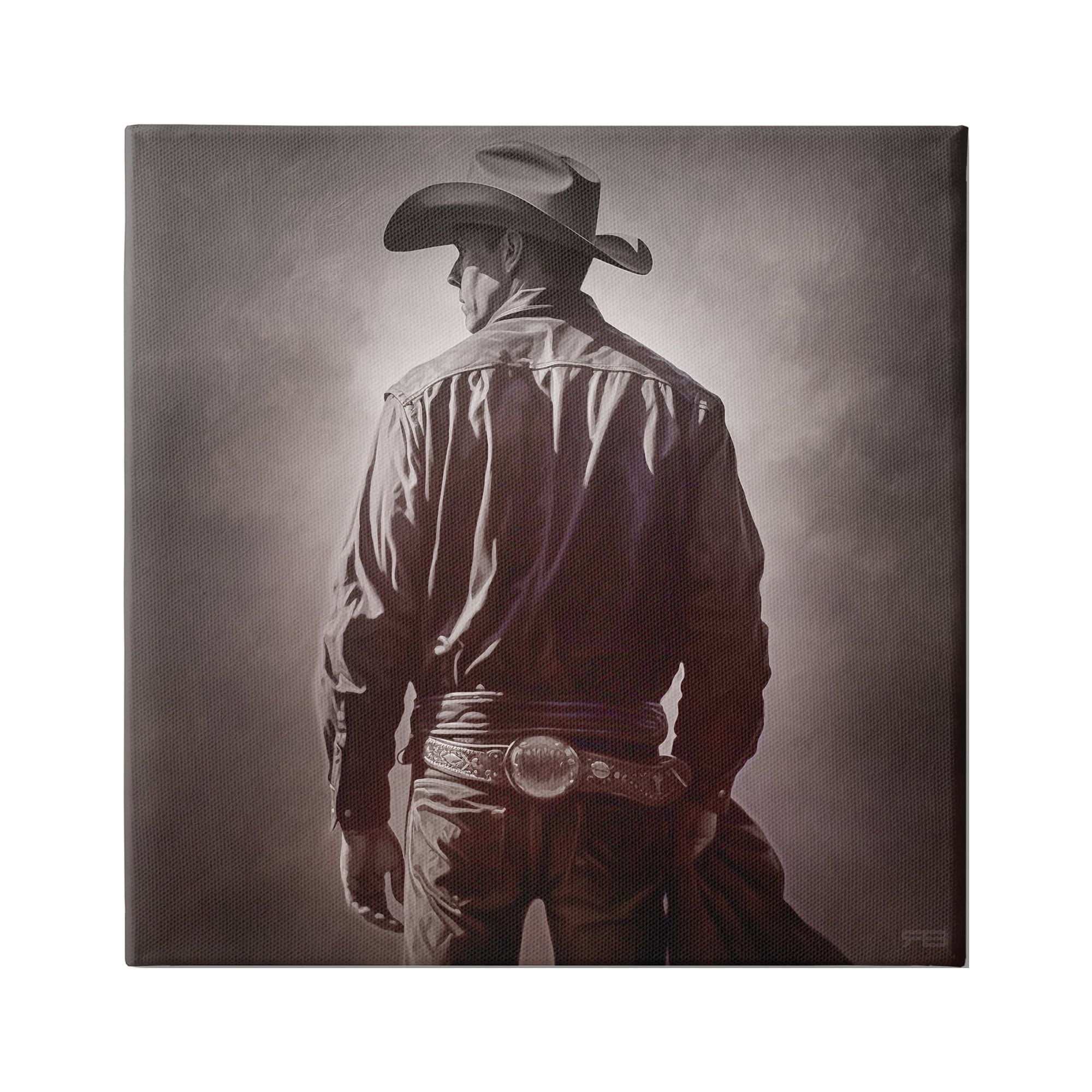 Stupell Industries Monochrome Cowboy Silhouette Abstract Photography Gallery Wrapped Canvas Art Print Wall Art, 30 x 30