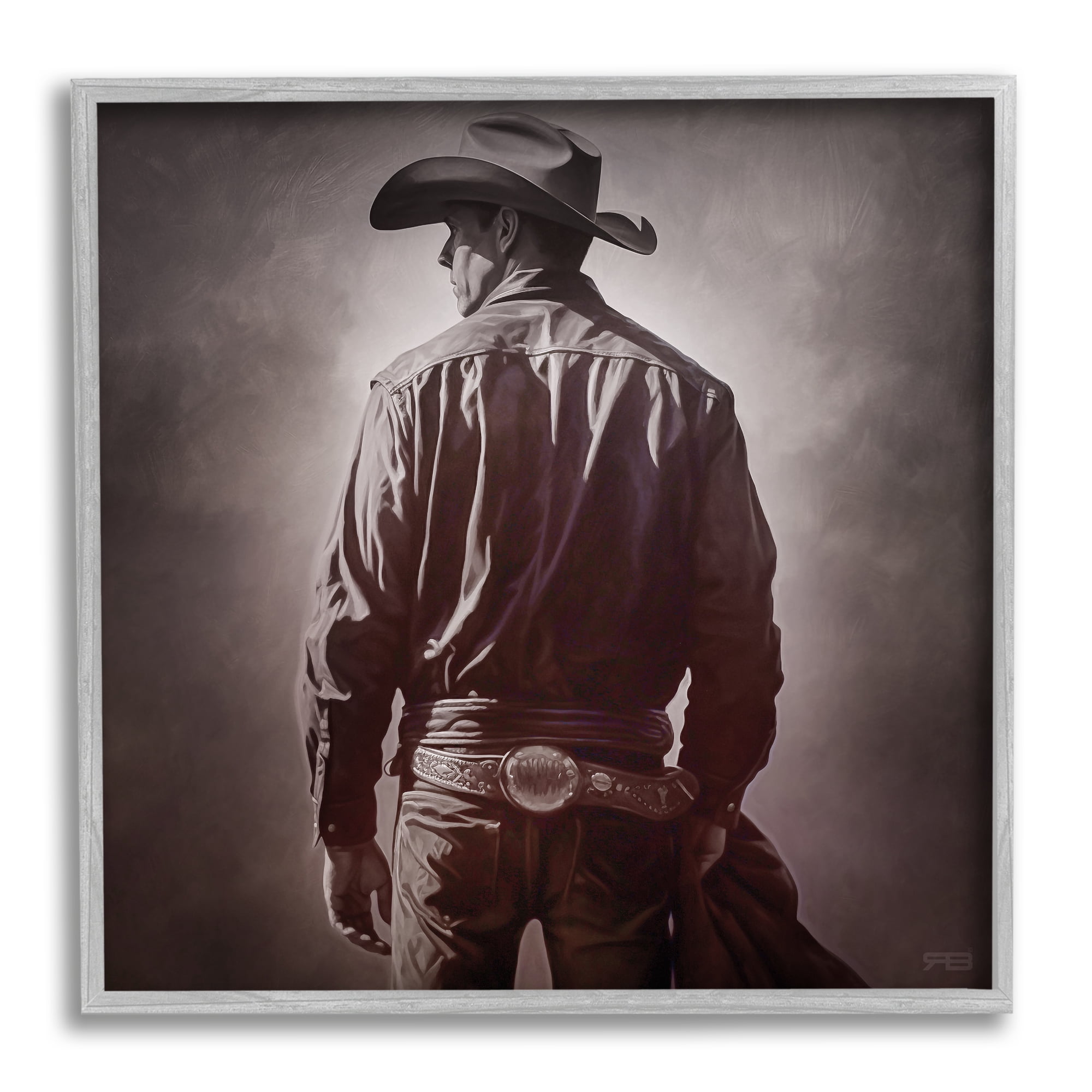 Stupell Industries Monochrome Cowboy Silhouette Abstract Photography Gray Framed Art Print Wall Art, 24 x 24