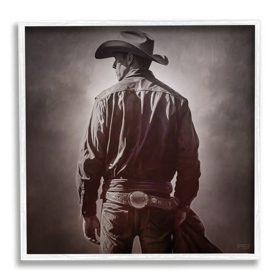 Stupell Industries Monochrome Cowboy Silhouette Abstract Photography White Framed Art Print Wall Art, 17 x 17