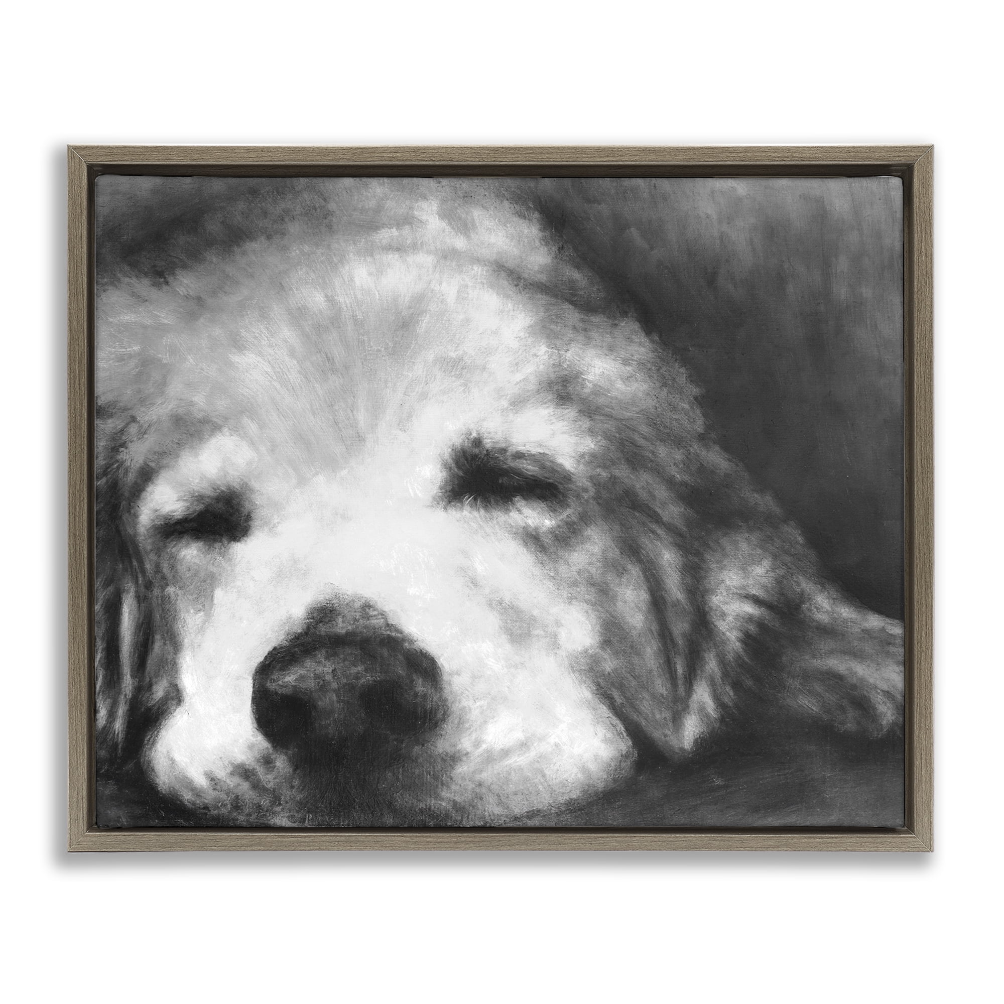 Stupell Industries Monochrome Dog Day Afternoon Brown Framed Floater Canvas Wall Art, design by Walt Johnson